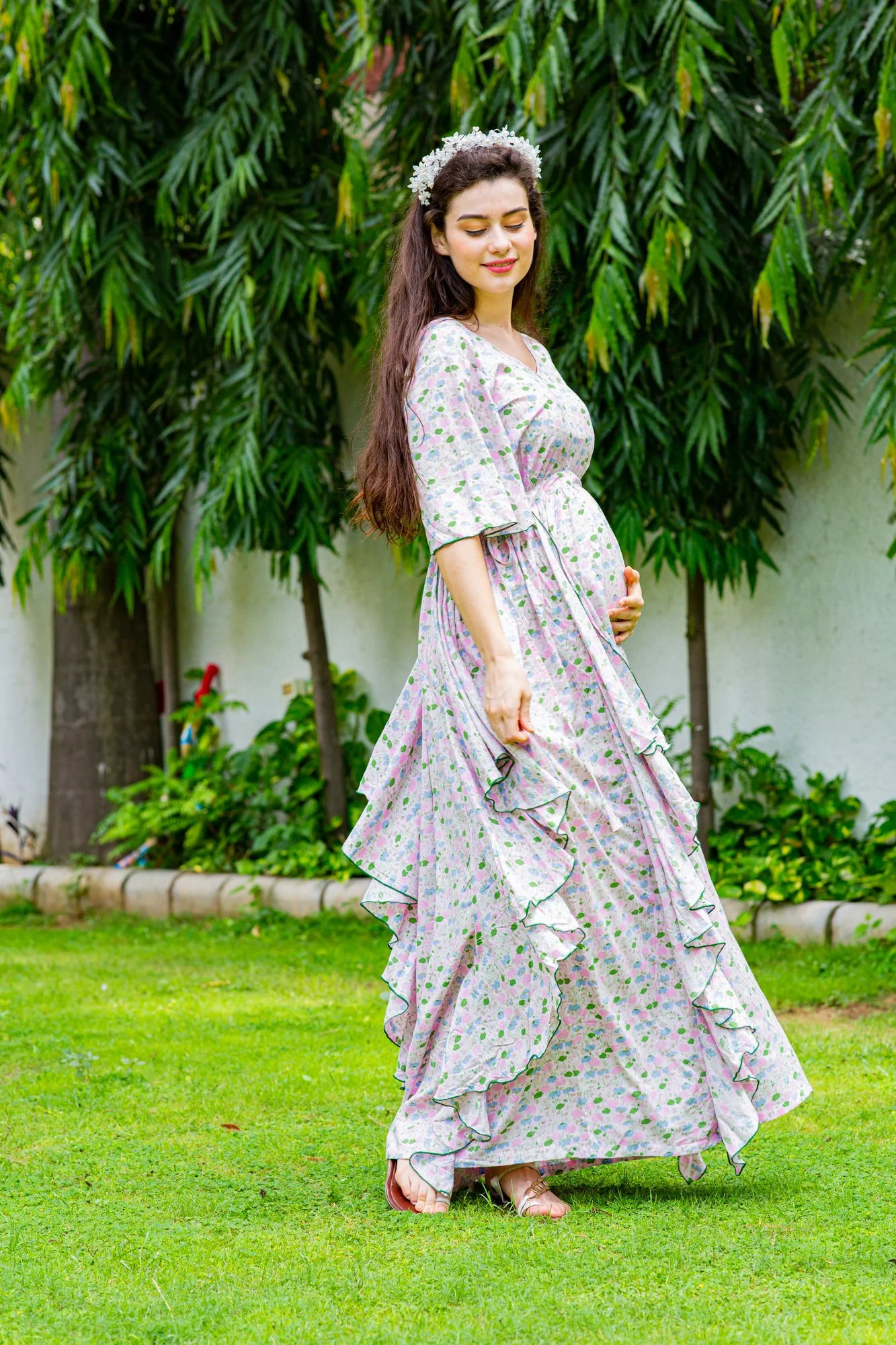 Soothing Pastel Floral Maternity Flow Dress - Chenance