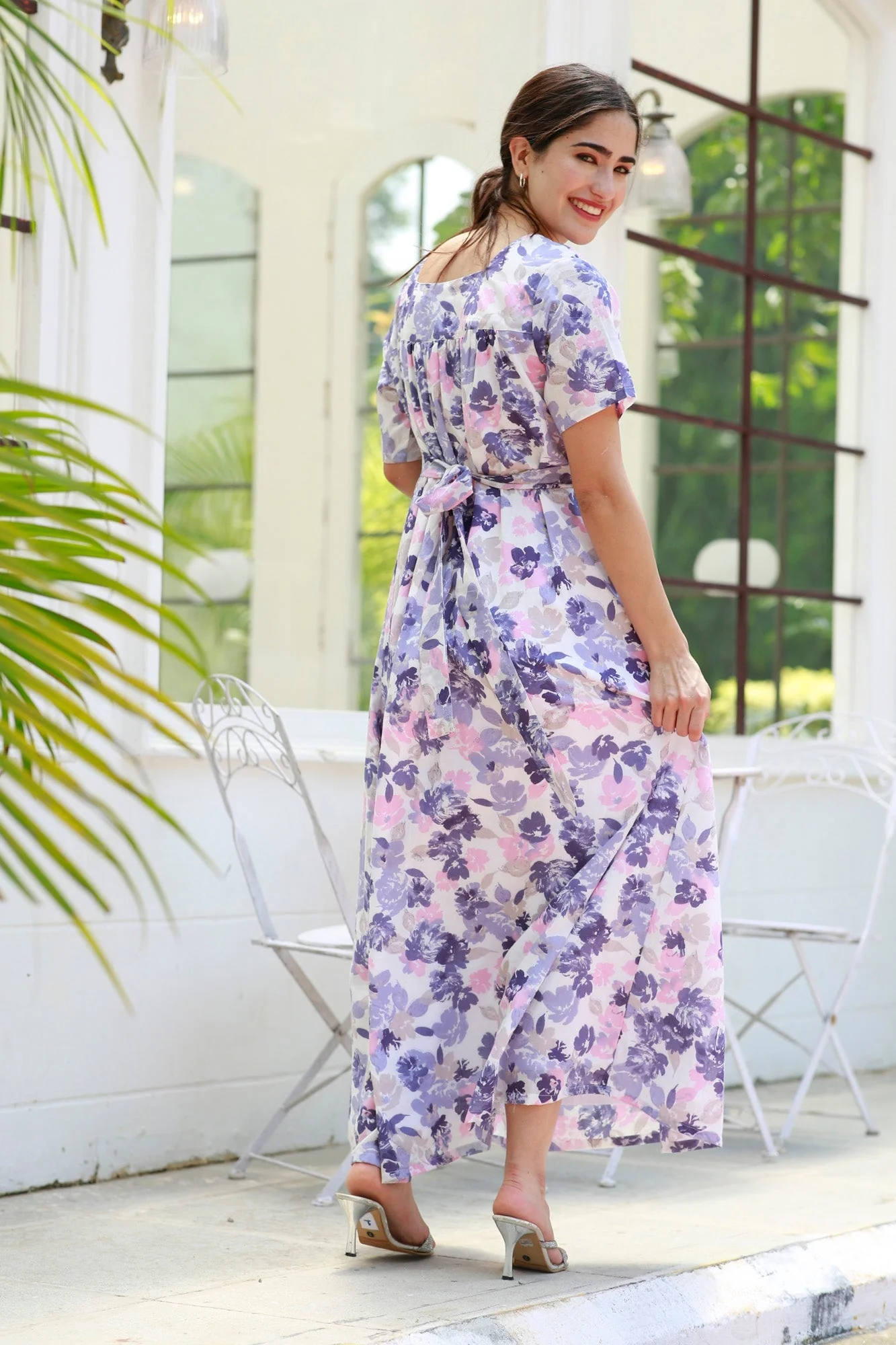 Restful Lavender Floral Maternity & Nursing Concealed Zips Night Dress - Chenance