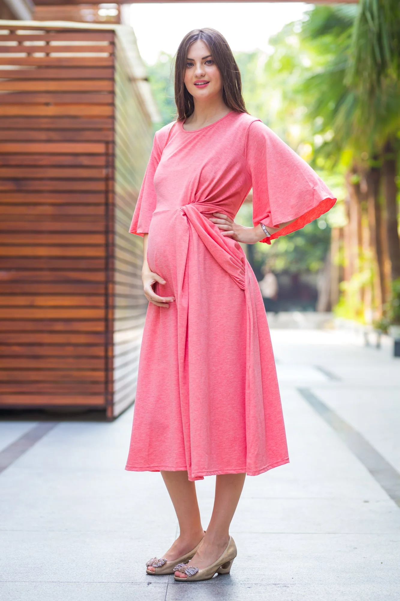 Pink blush Side Knot Maternity Dress - Chenance
