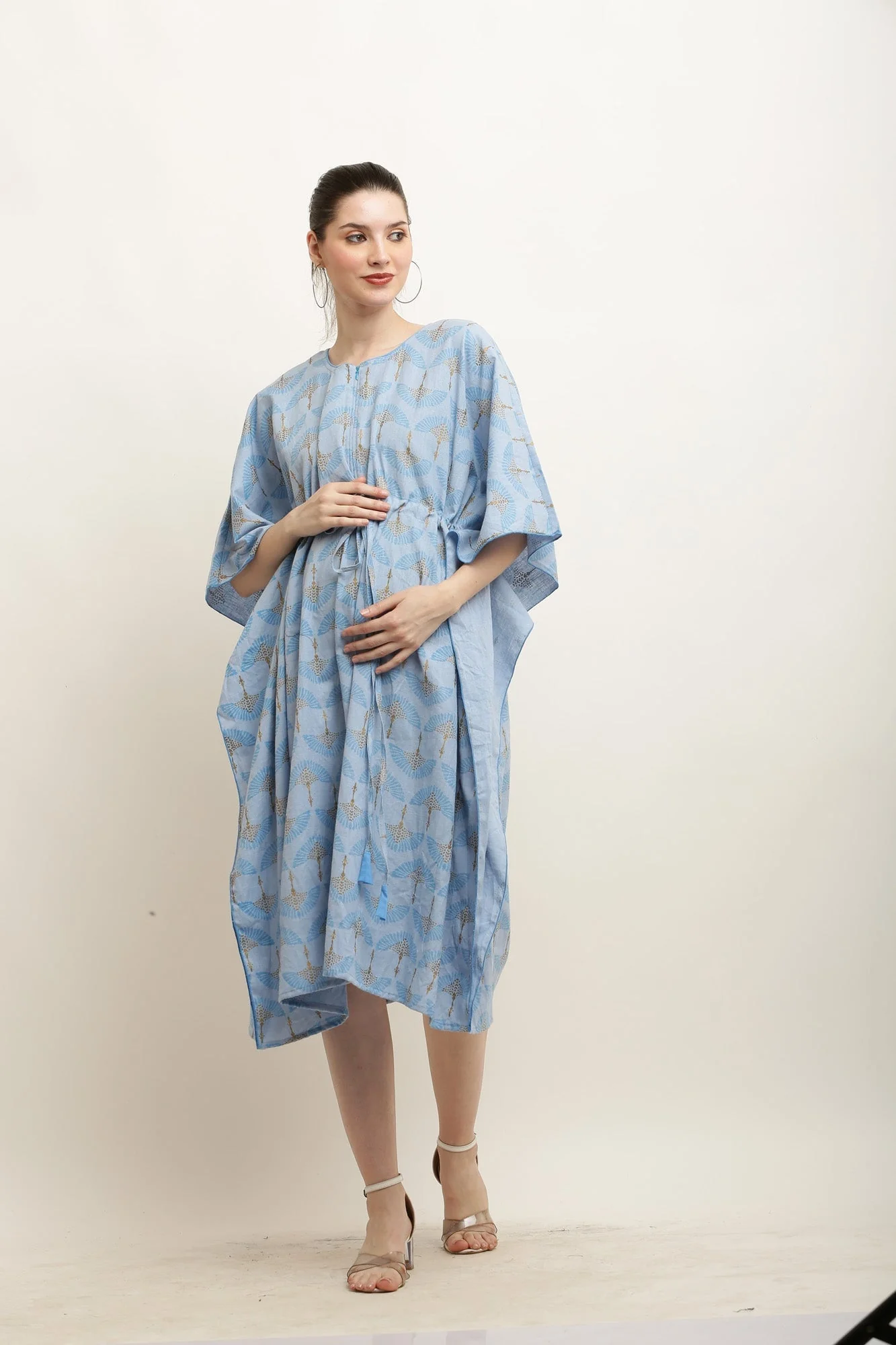 Dusty Blue Floral Maternity & Nursing Kaftan - Chenance