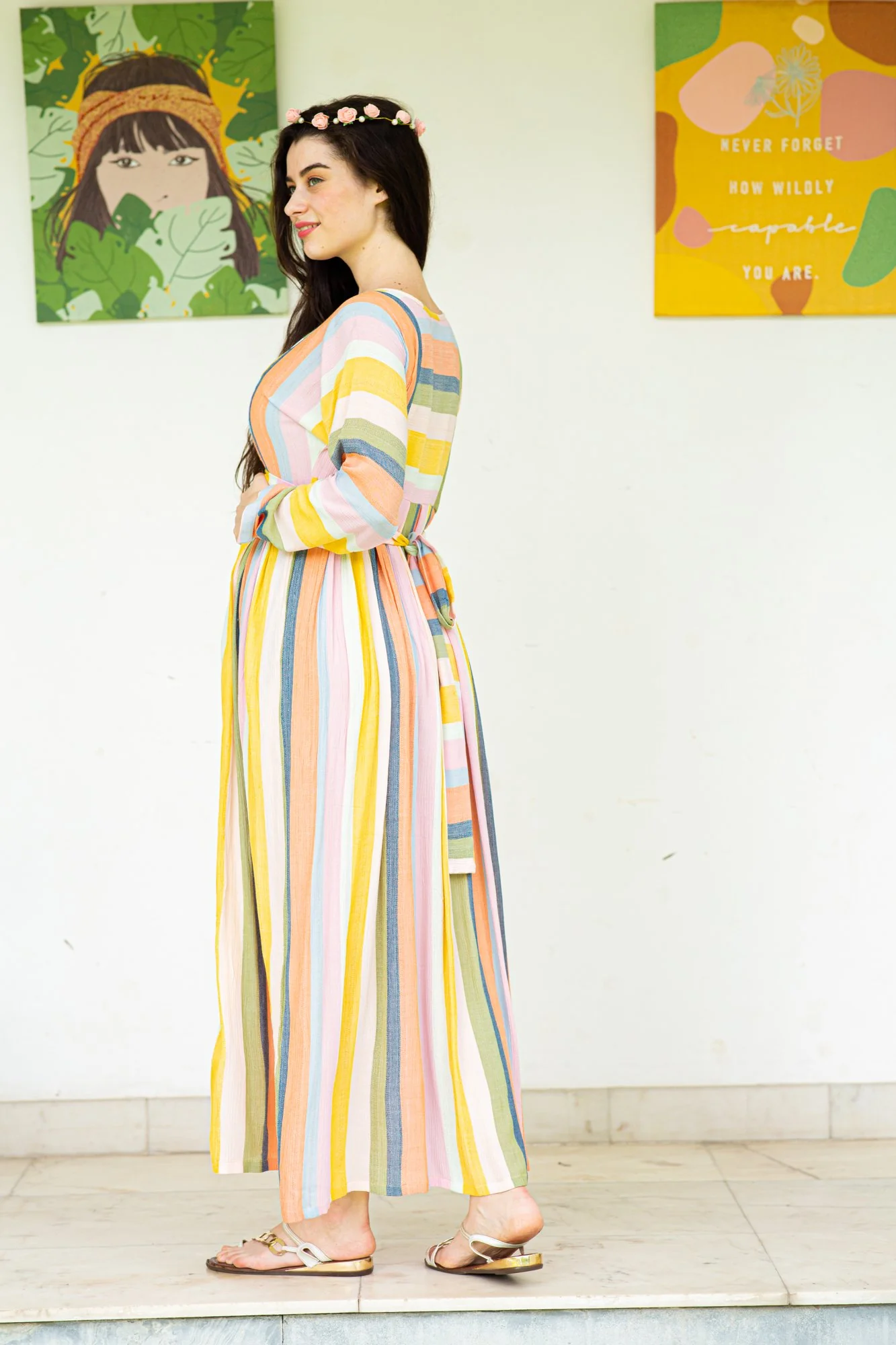 Serene Striped Maternity & Nursing Maxi - Chenance