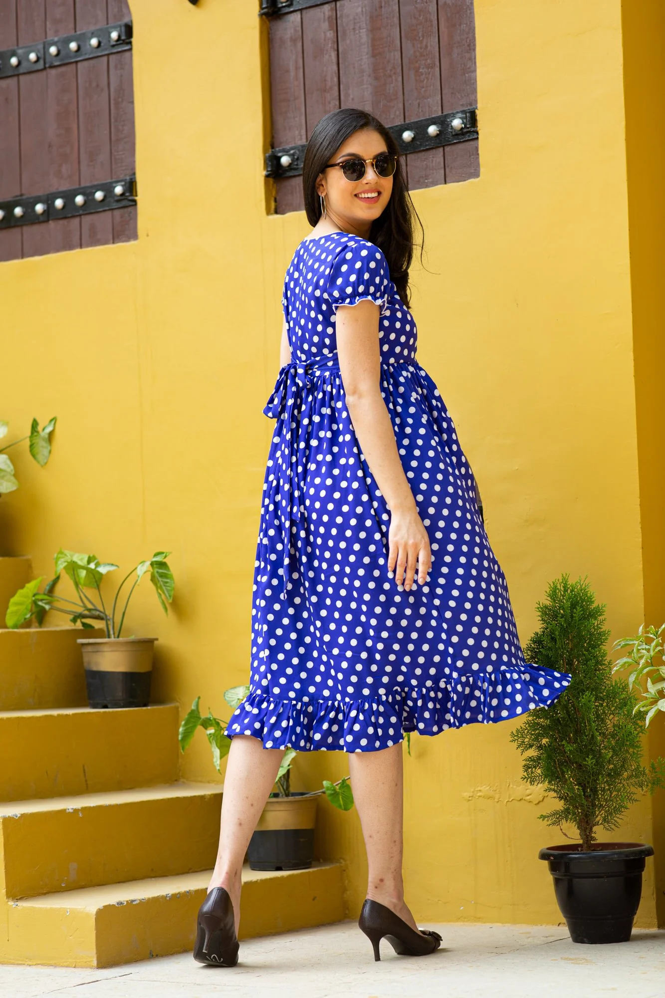 Cute Blue Polka Maternity Dress - Chenance