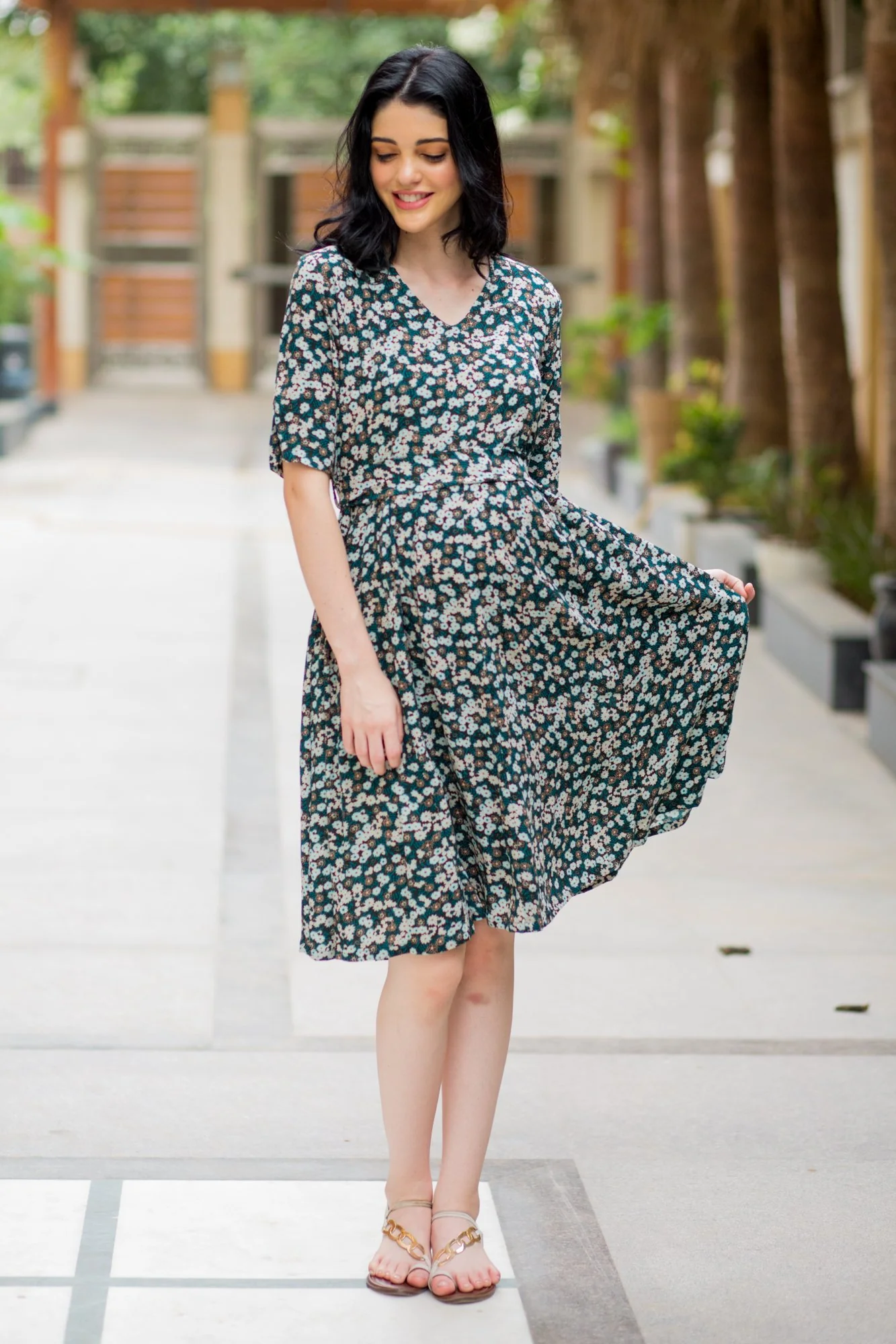 Emerald Floral Maternity & Nursing Dress - Chenance