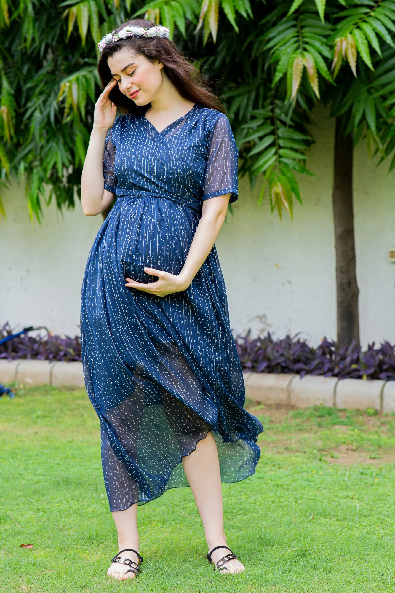 Starry Midnight Maternity & Nursing Hi-Low Wrap Dress - Chenance