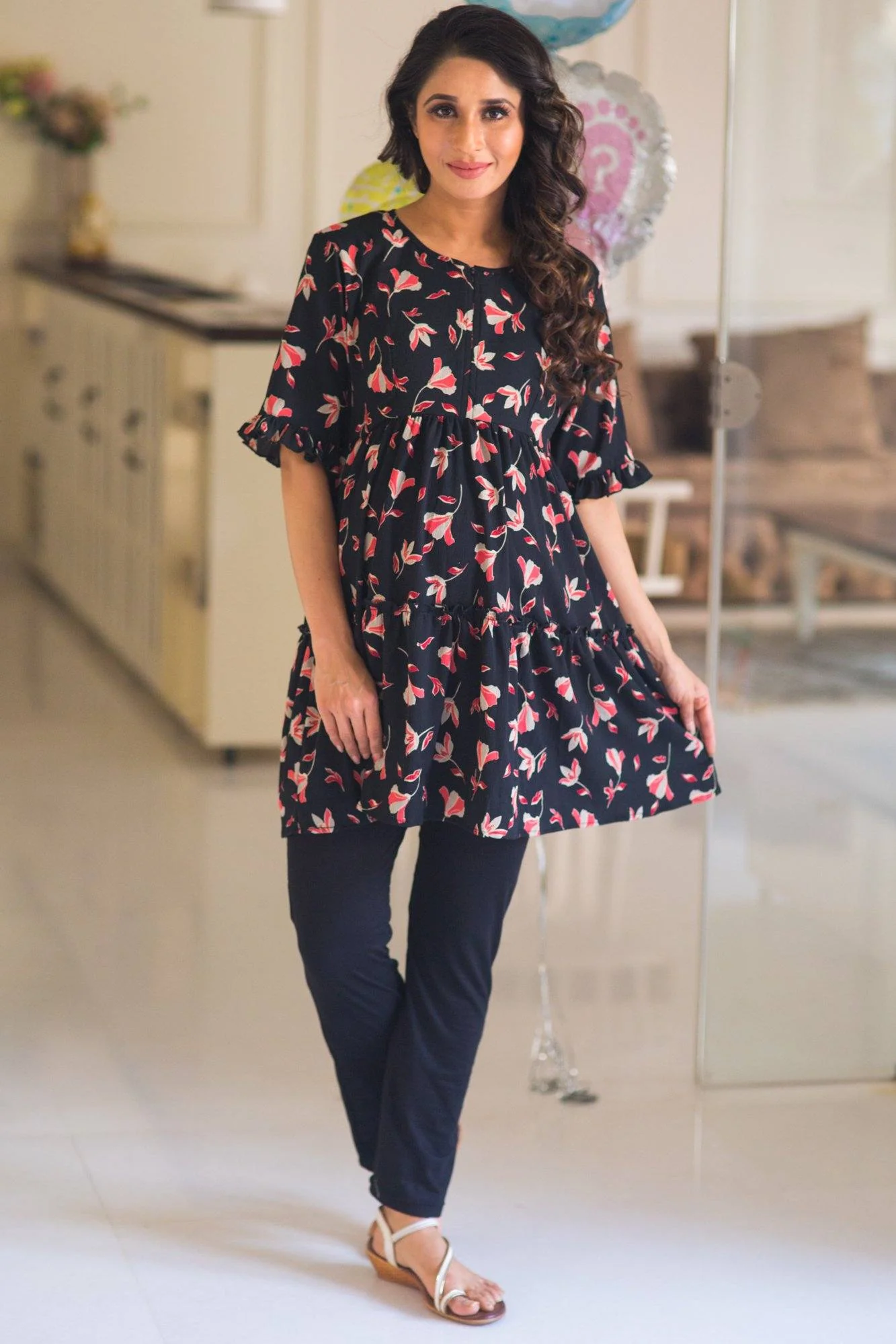 Midnight Floral Layered Nursing Top - Chenance