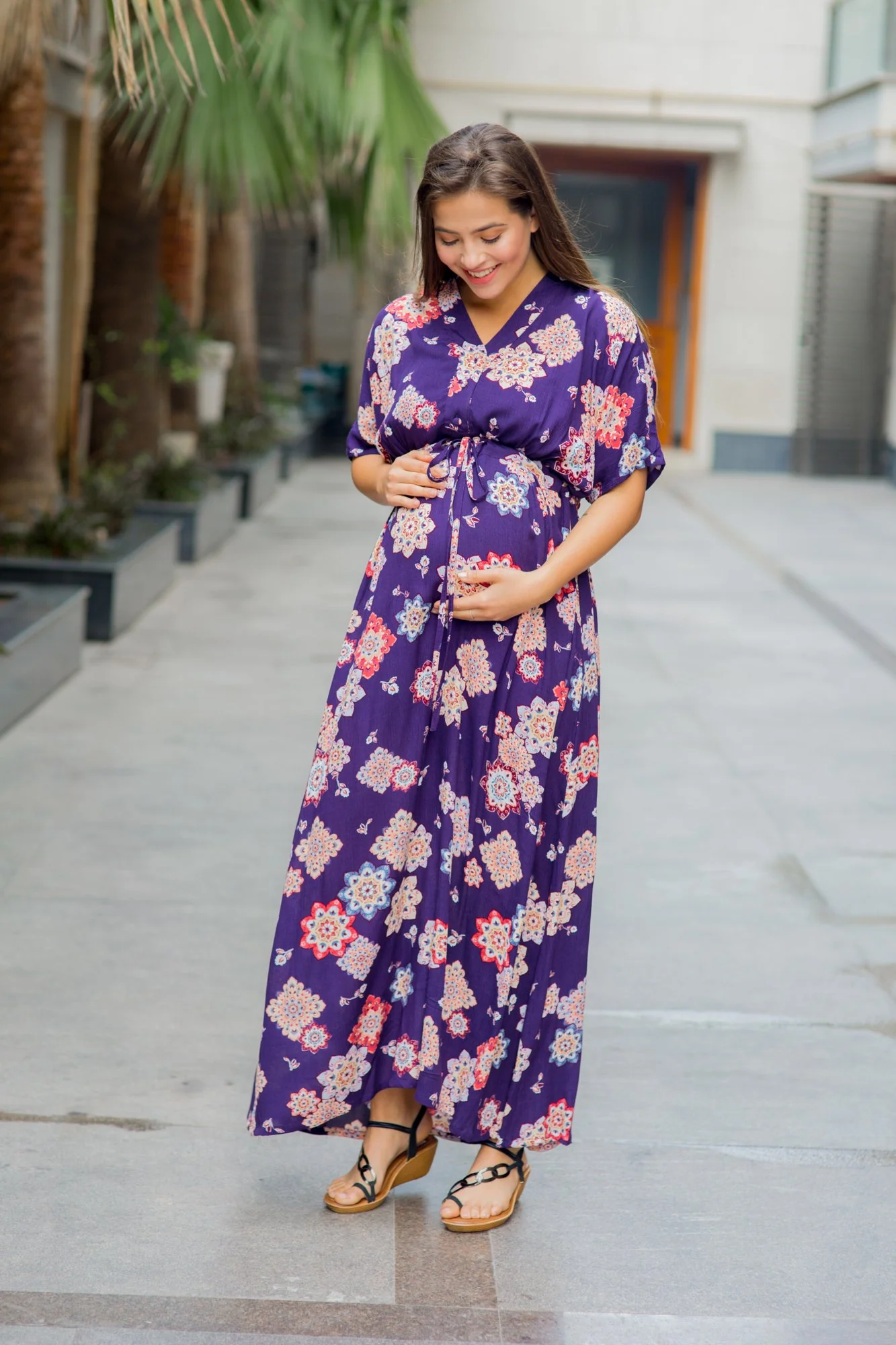 Set of 2 - Kimono Violet Delivery Gown + Matching Baby Swaddle - Chenance