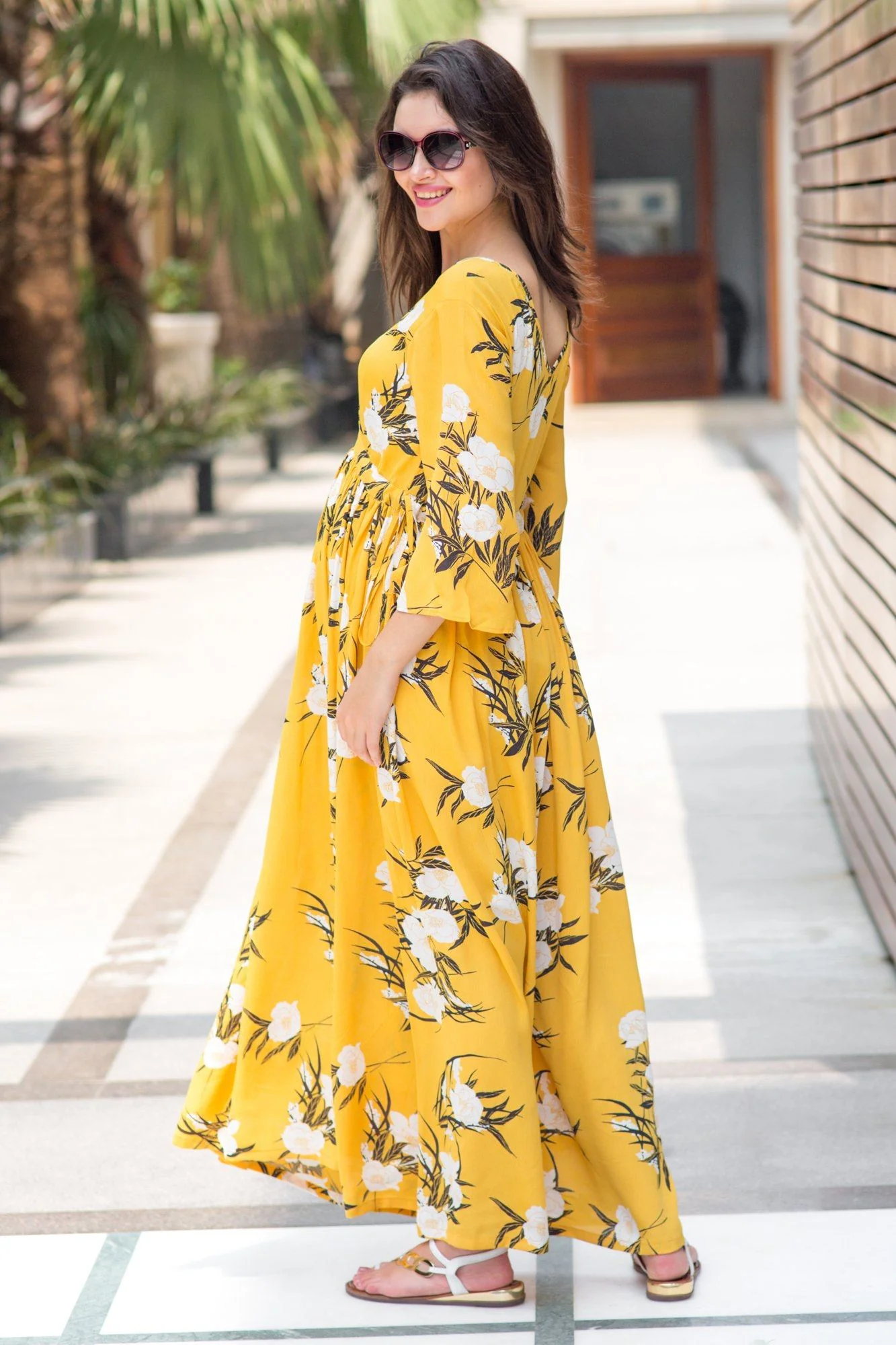 Miami Yellow Floral Maternity & Nursing Maxi - Chenance