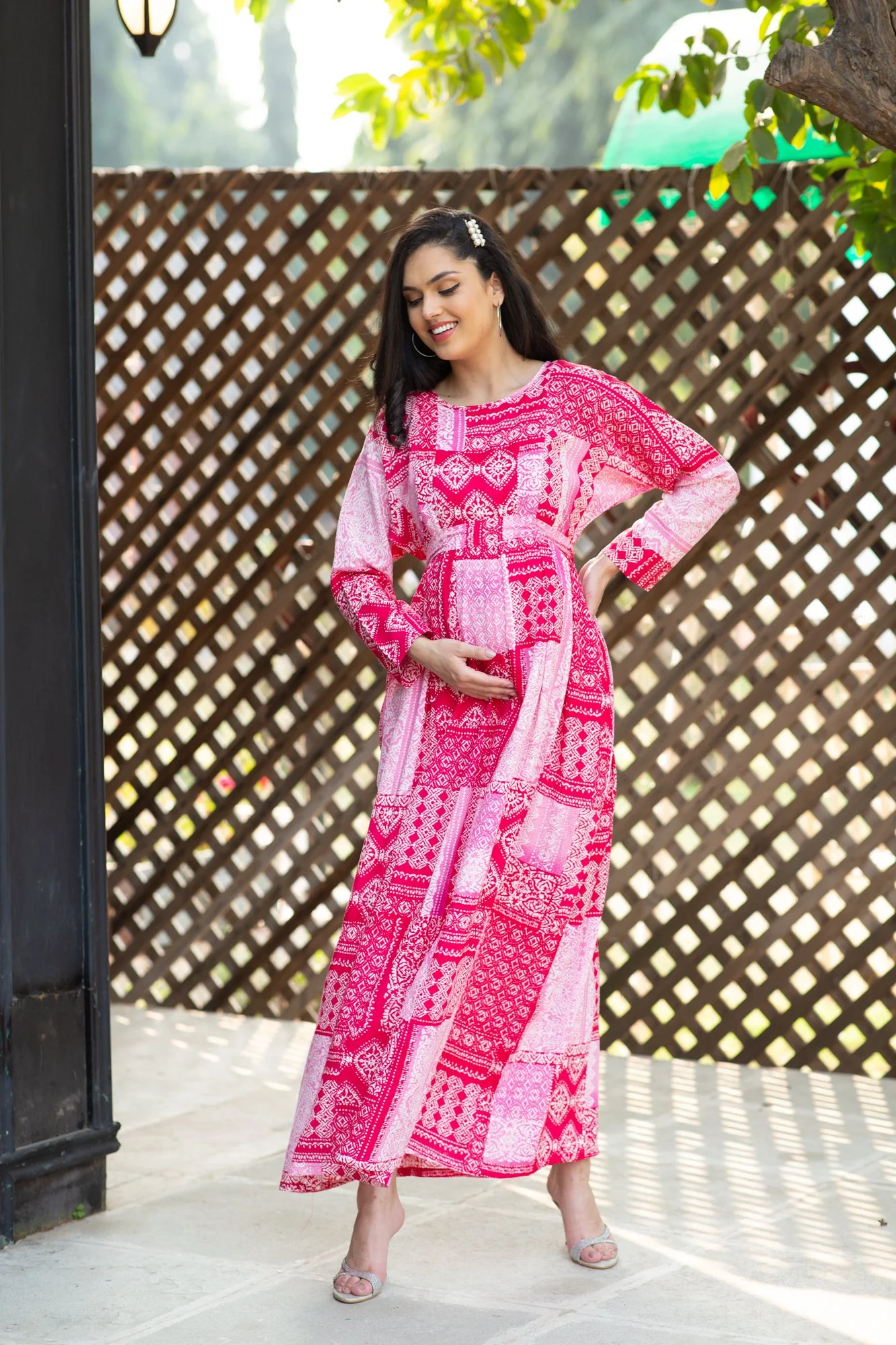 Paradise French Rose Concealed Zip Maternity & Nursing Maxi - Chenance