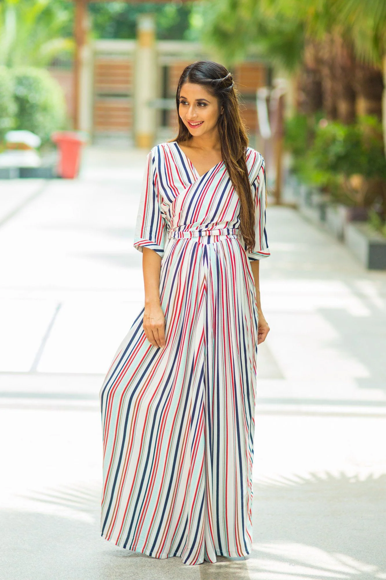 Striped Sleek Maternity & Nursing Wrap Dress - Chenance