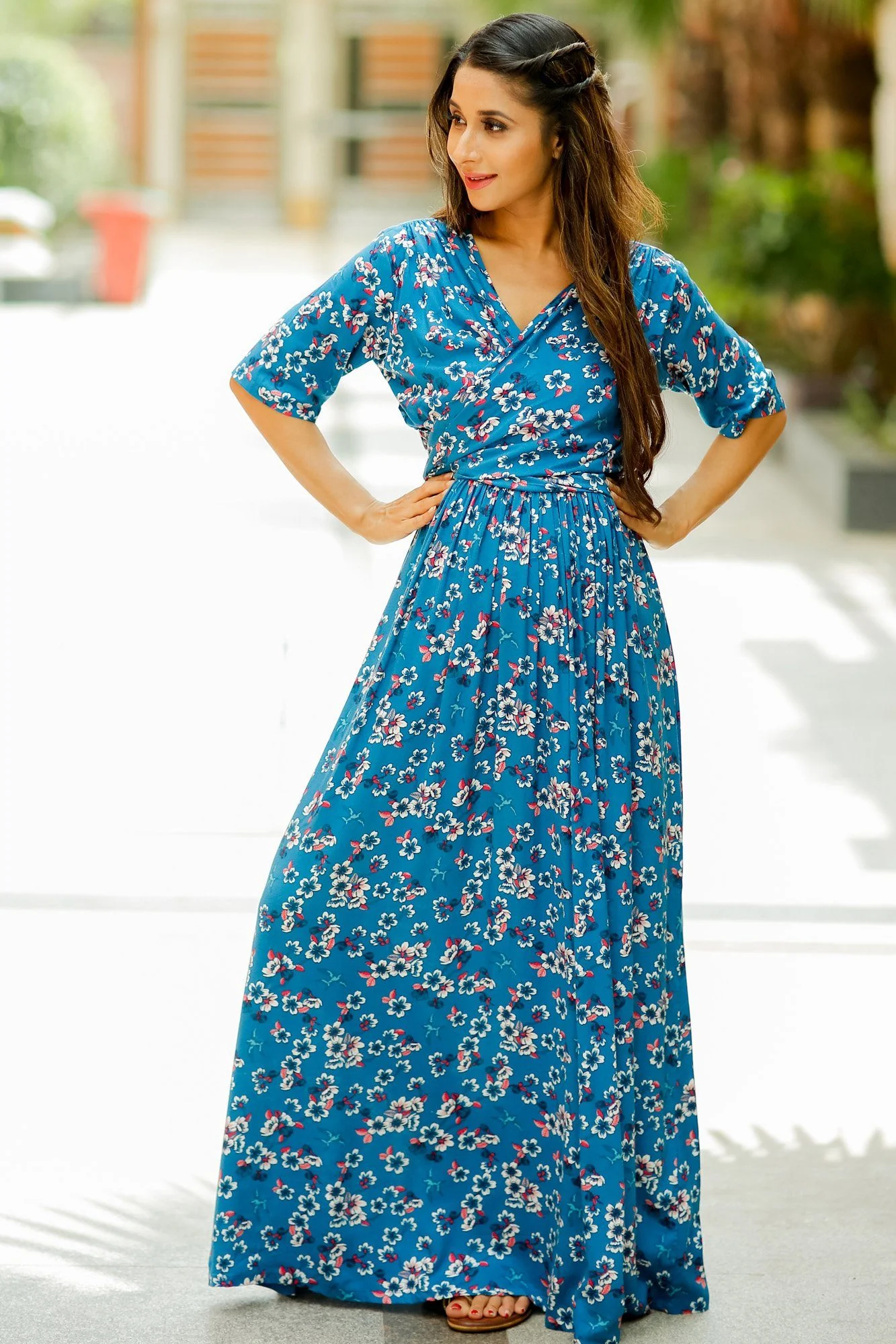 Floral Teal Maternity & Nursing Wrap Dress - Chenance