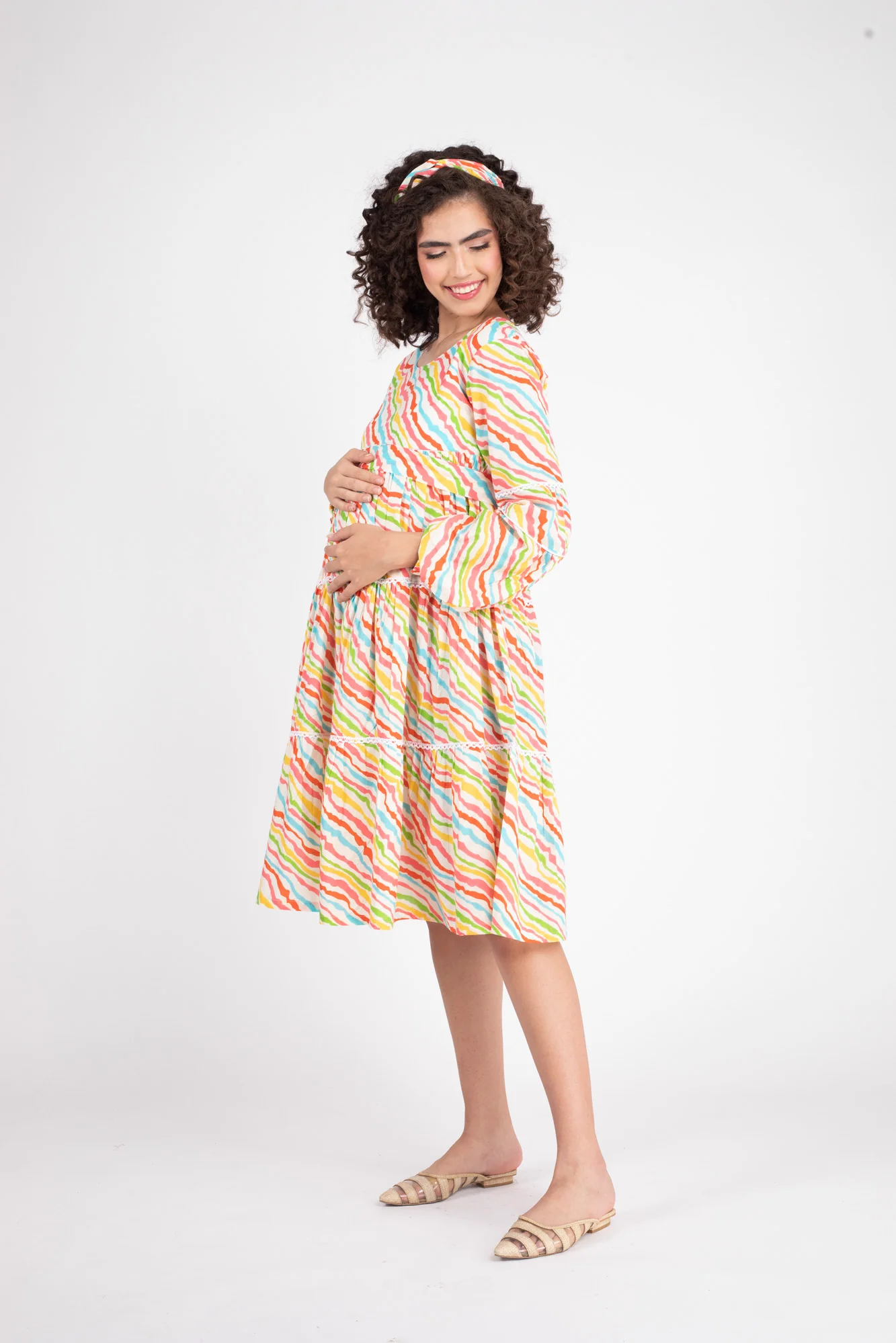 Jolly Yellow Maternity & Nursing Frill Dress (100% Cotton) - Chenance