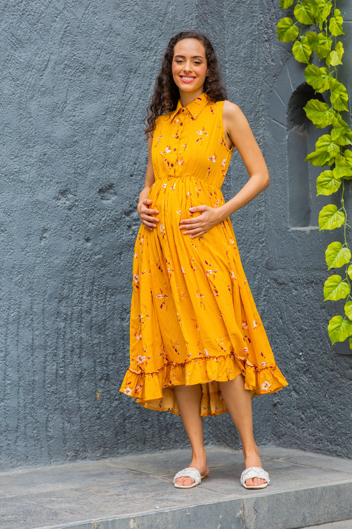 Adorable Marigold Maternity & Nursing Frill Dress - Chenance