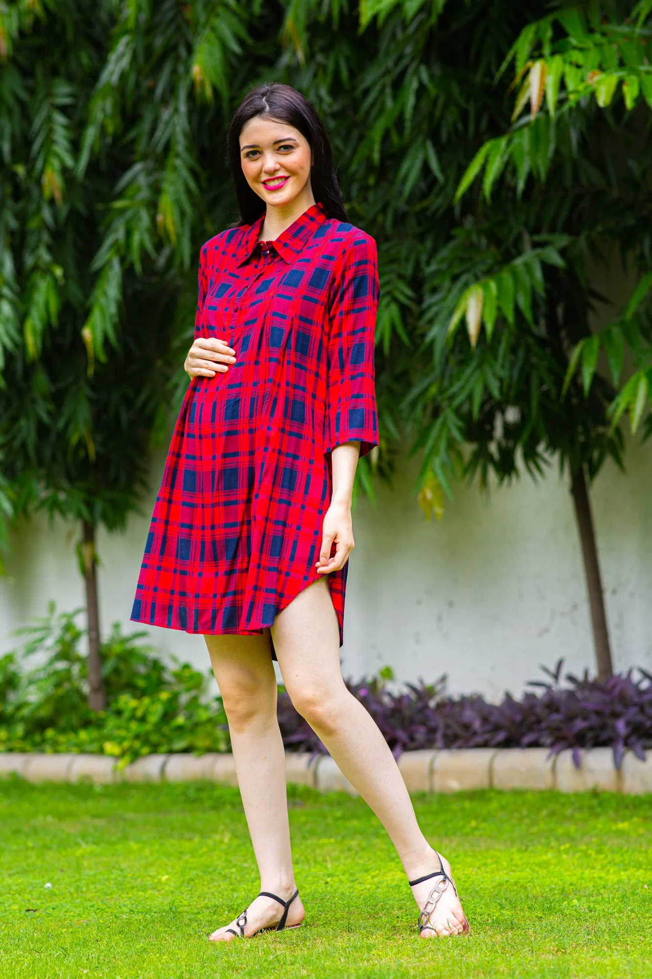 Merry Plaid Maternity & Nursing Shirt Dress - Chenance