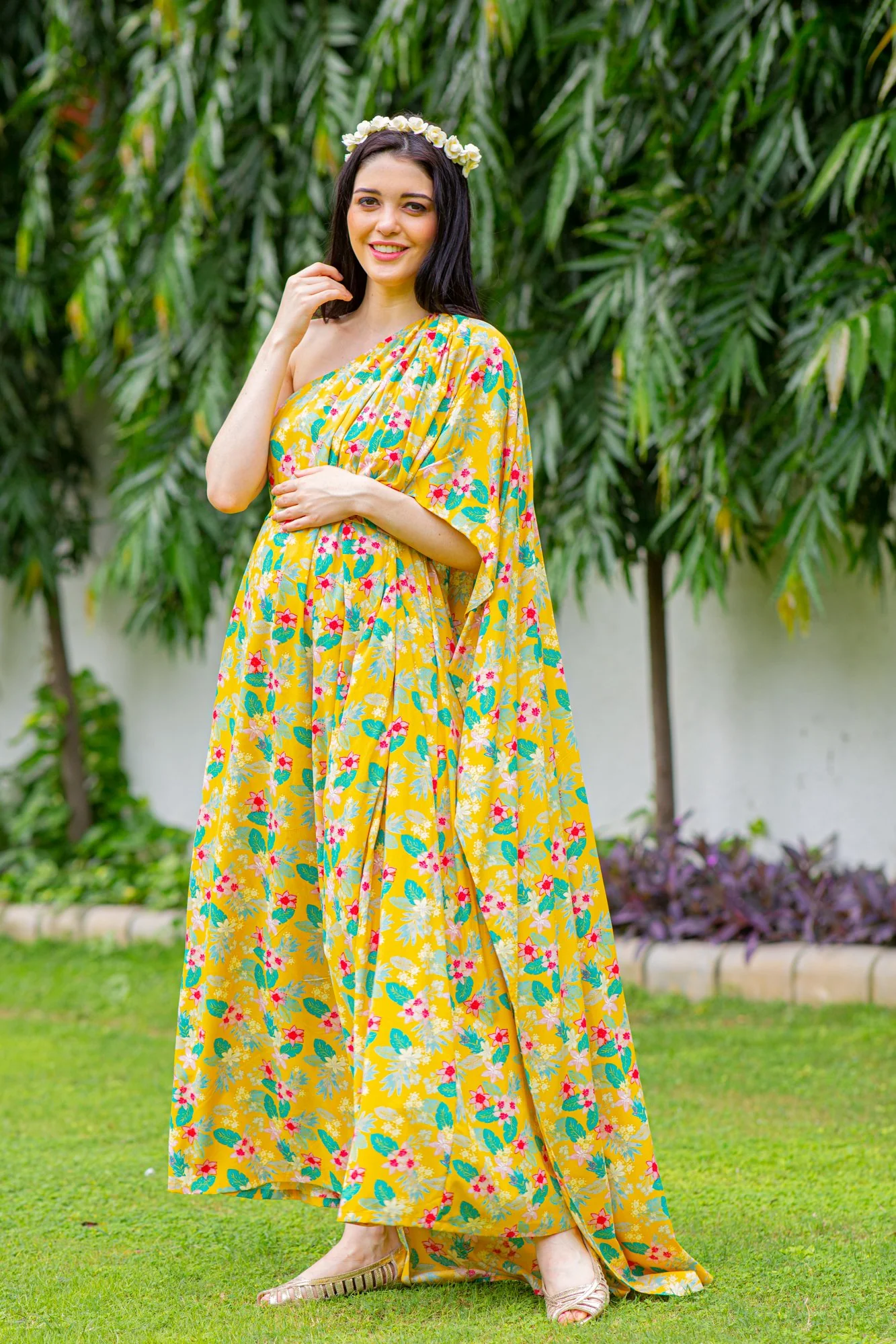 Luxe Cheery One Shoulder Floral Maternity Gown - Chenance