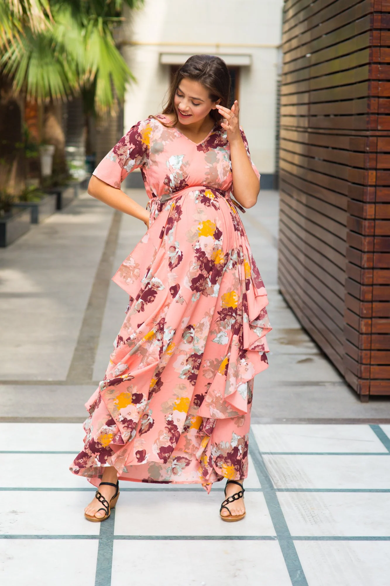 Luxe Peach Rouge Maternity Flow Dress - Chenance