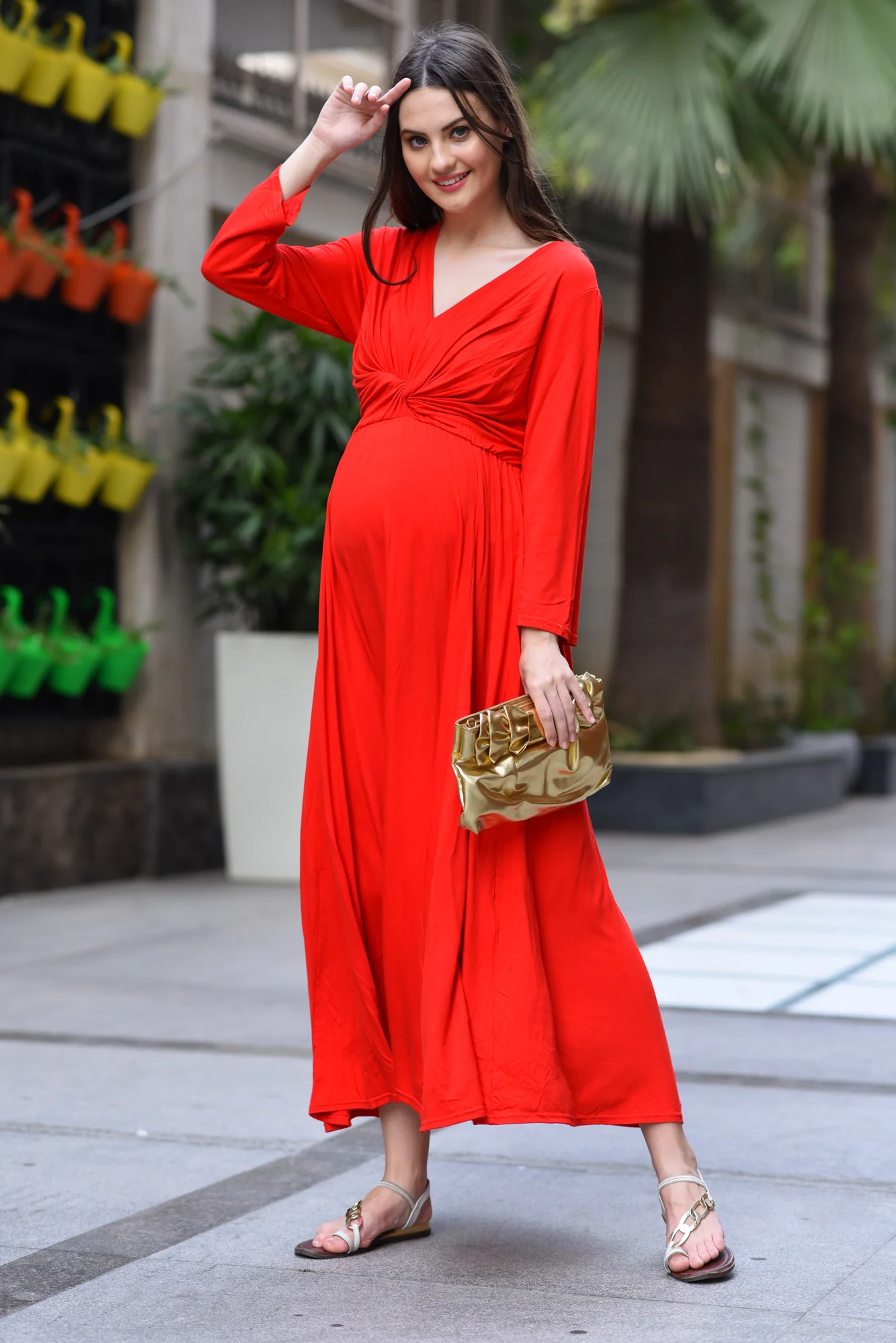 Candy Carnation Front Knot Lycra Maternity Dress - Chenance