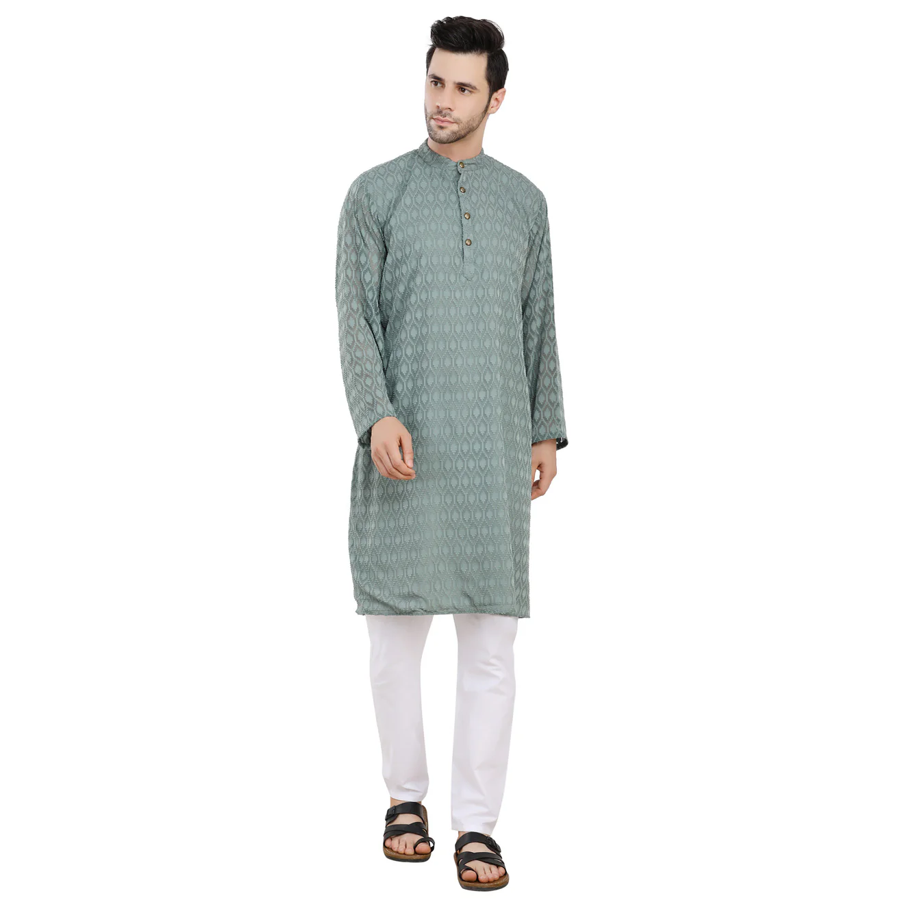 Men Classic Textured Grey Kurta - Chenance