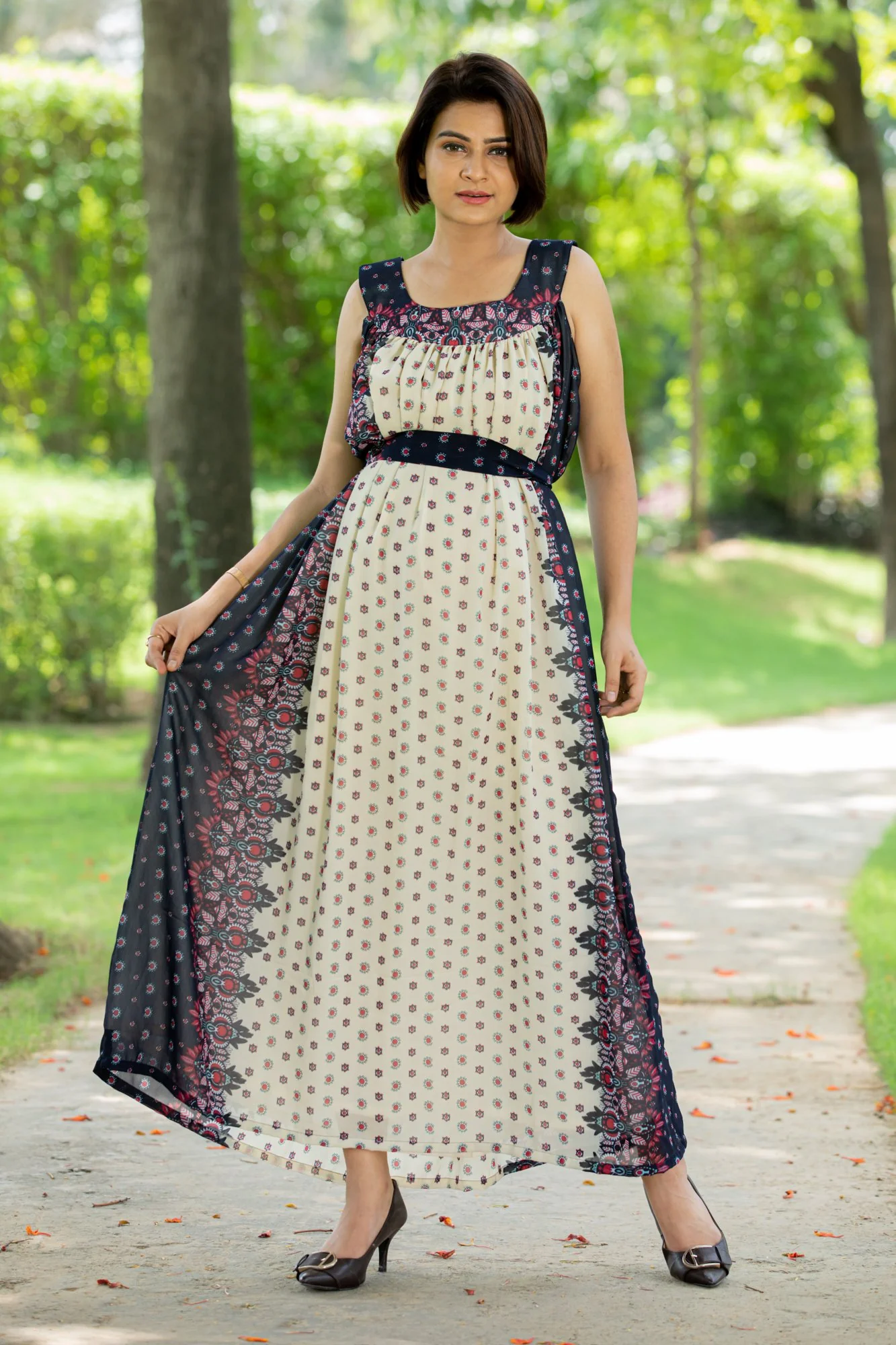 Cascading Ivory Maternity Sleeveless Dress - Chenance