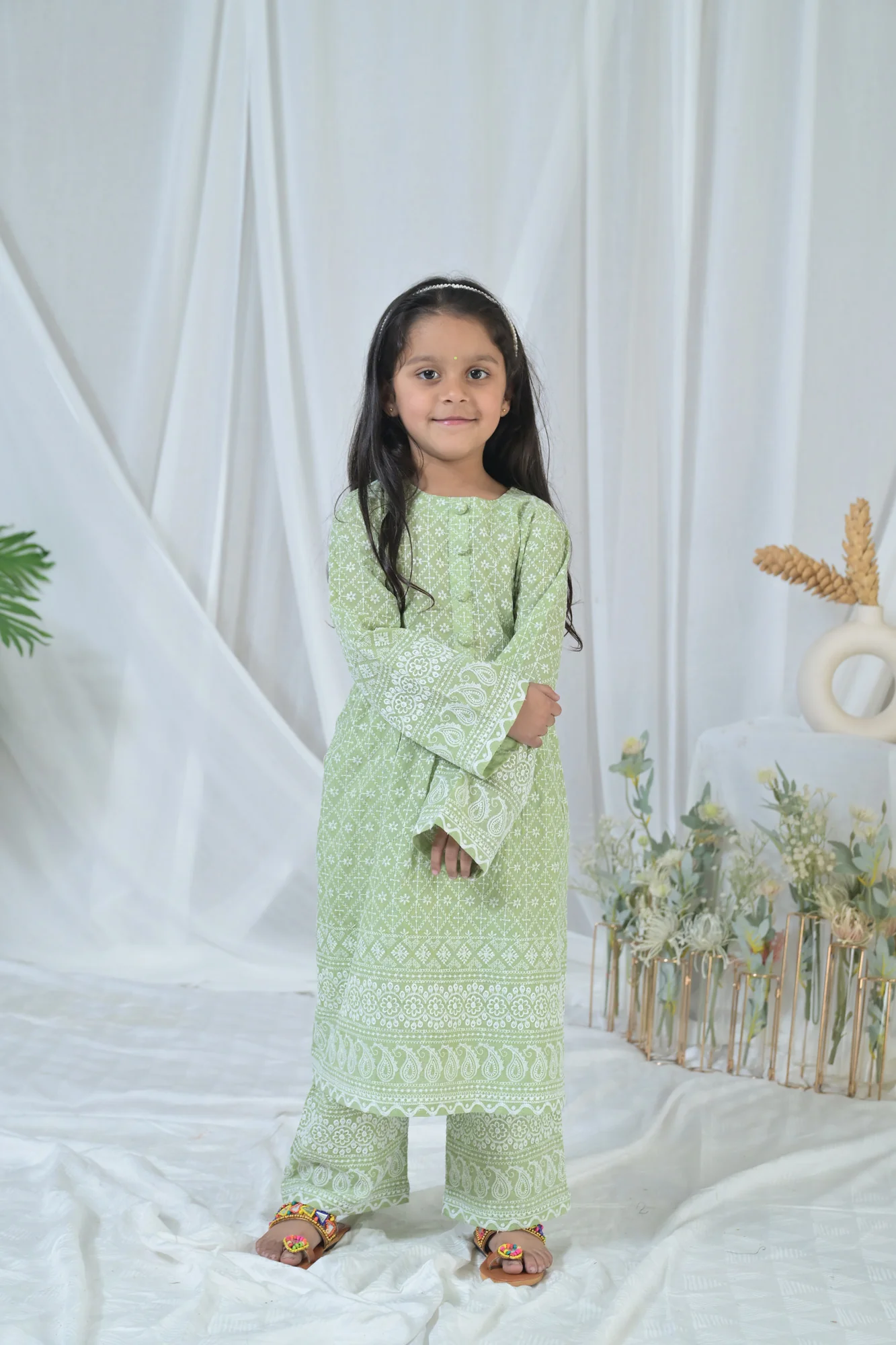 Winsome Olive Green Kurta Set (2pc) (0-12 Yrs) - Chenance