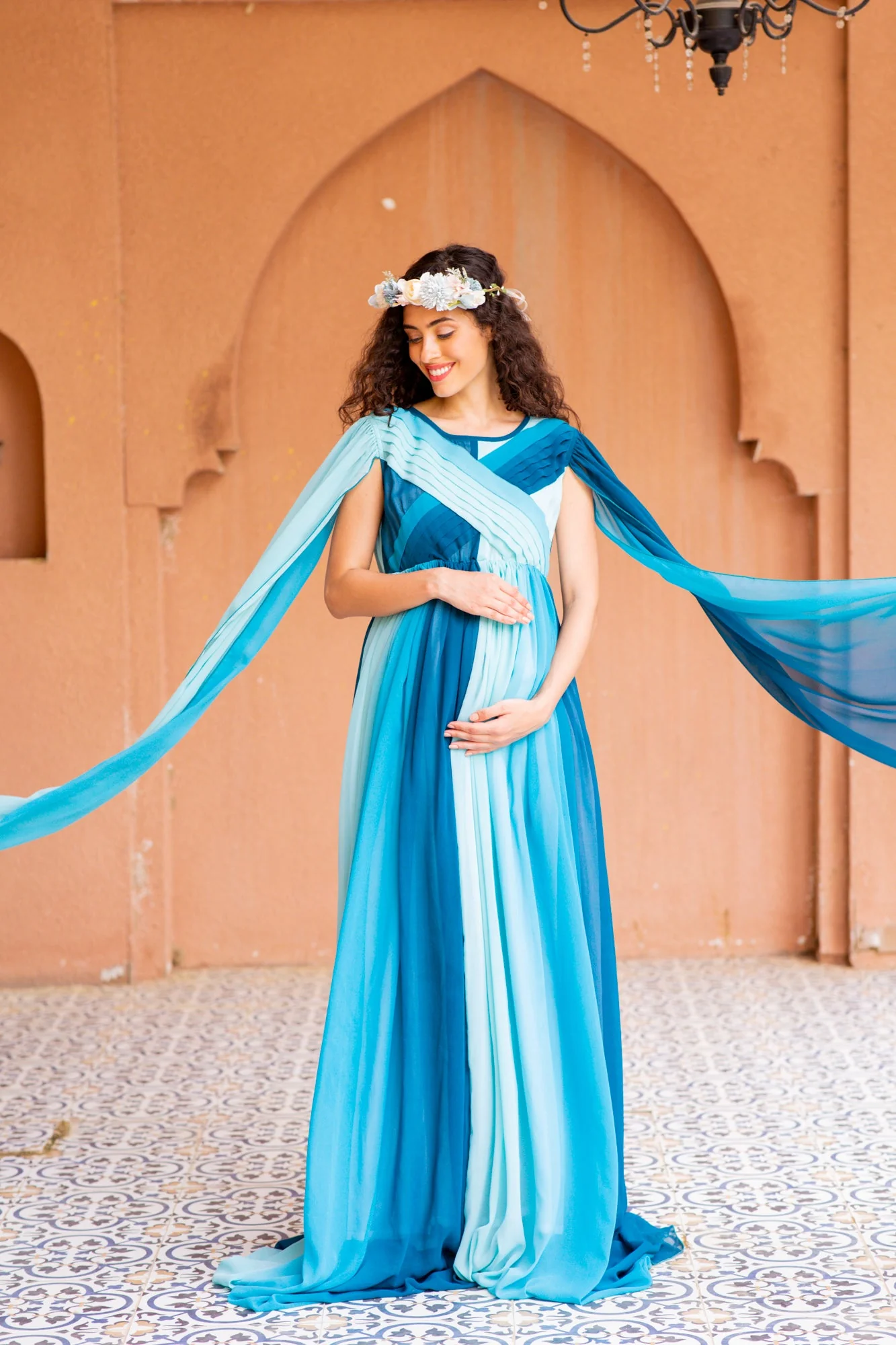 Victoria Blue Monochromatic Maternity Trail Photoshoot Gown - Chenance
