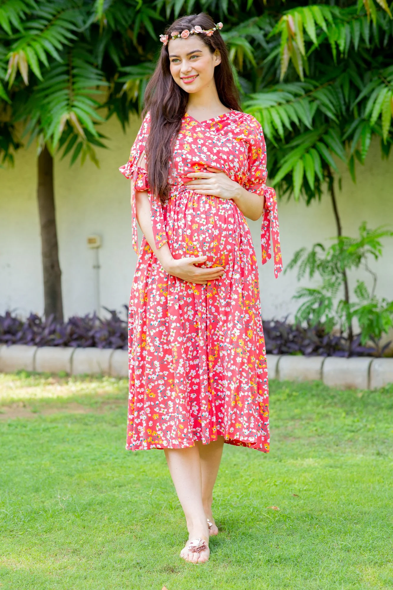Strawberry Red Maternity & Nursing Midi Wrap Dress - Chenance