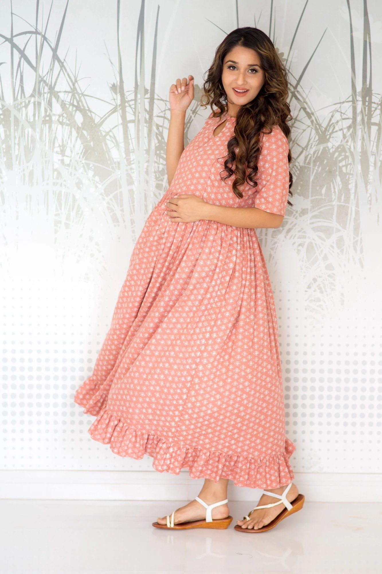 Paradise Frill Concealed Zips Nursing Dress - Chenance