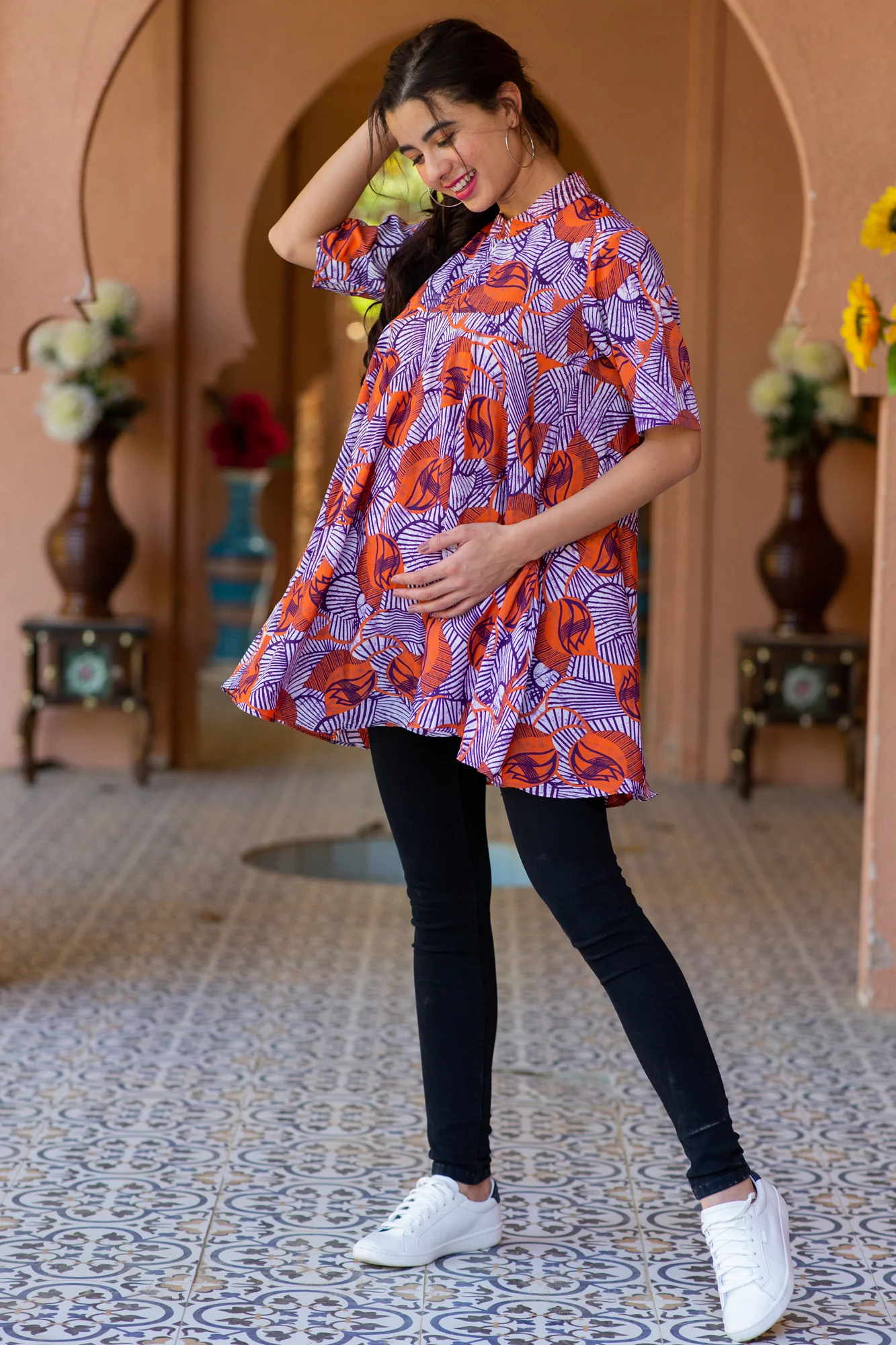 Serene Daisy Doodle Pintucks Maternity & Nursing Top - Chenance