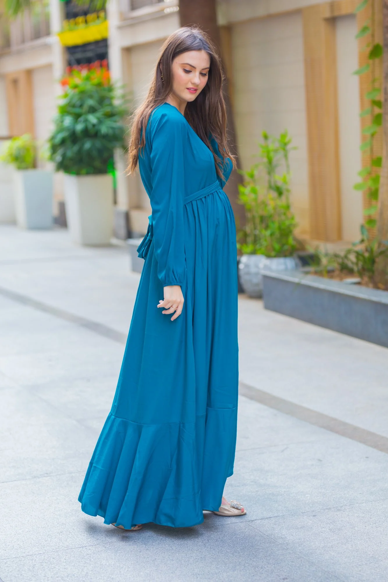 Ocean Blue Frill Maternity & Nursing Dress - Chenance