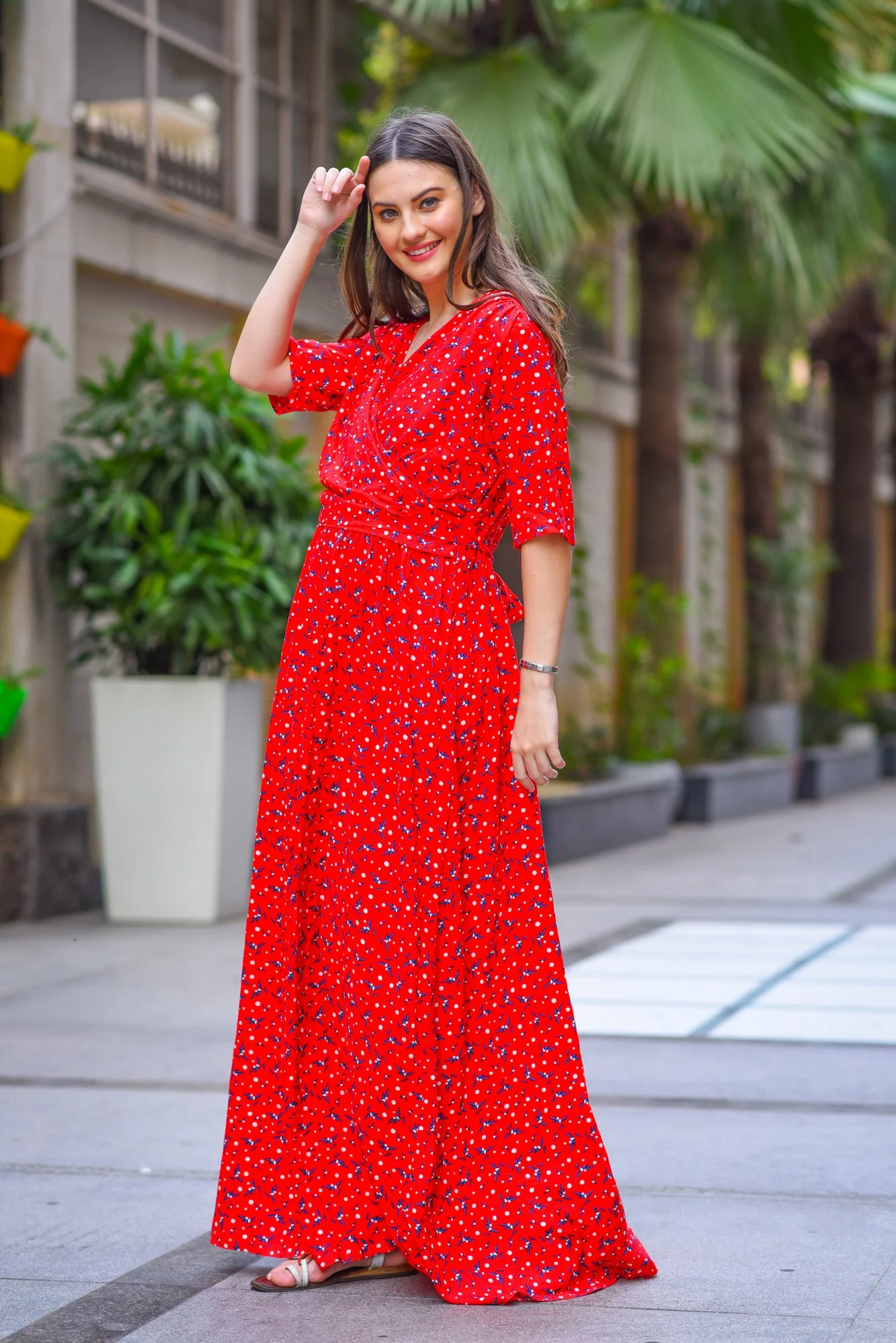 Luxe Red Floral Maternity & Nursing Wrap Dress - Chenance