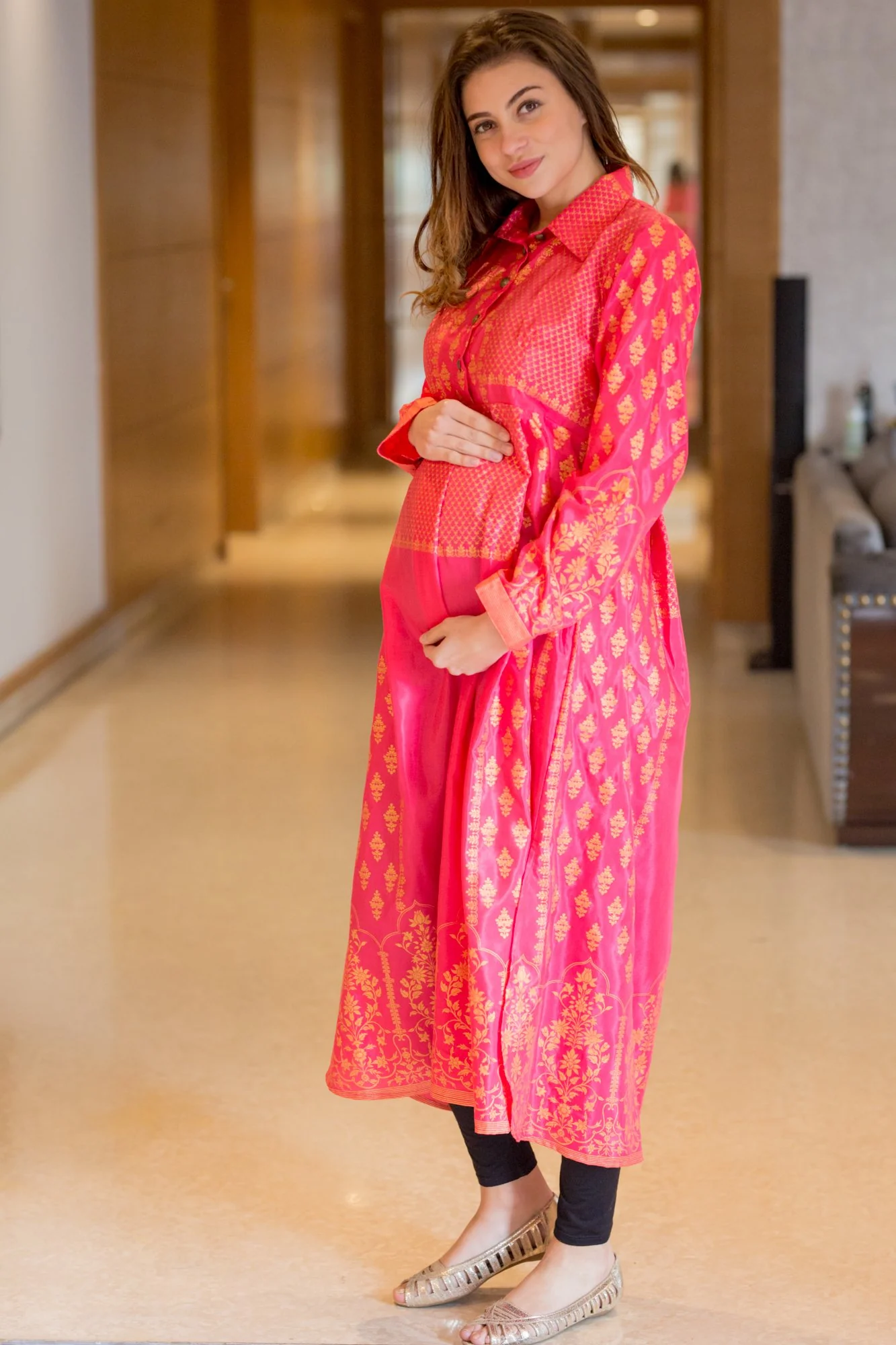 Peppy Pink Luxe Maternity and Nursing Kurta - Chenance