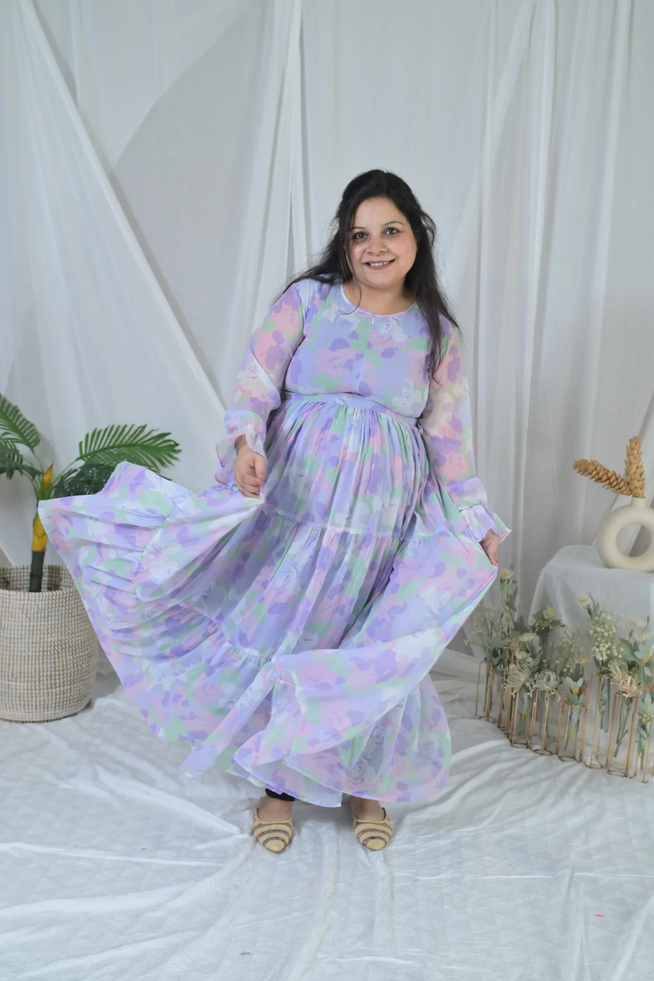 Serene Violet Maternity & Nursing Layer Dress - Chenance