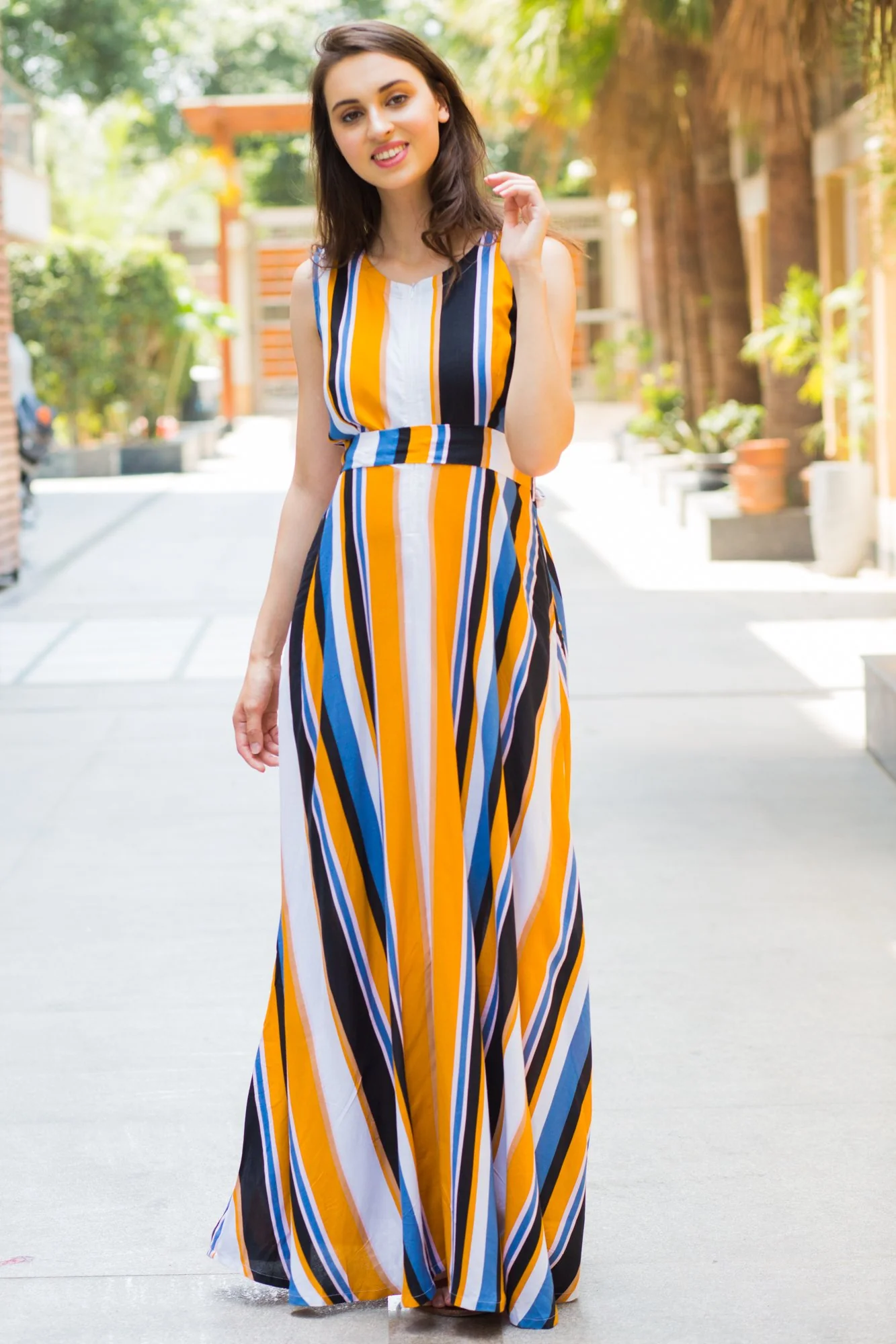 Royal Multi Striped Maternity & Nursing Dress - Chenance