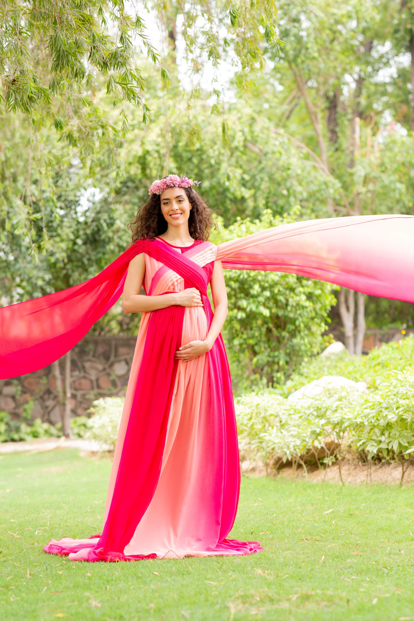 Luxe Raspberry Maternity Trail Photoshoot Gown - Chenance