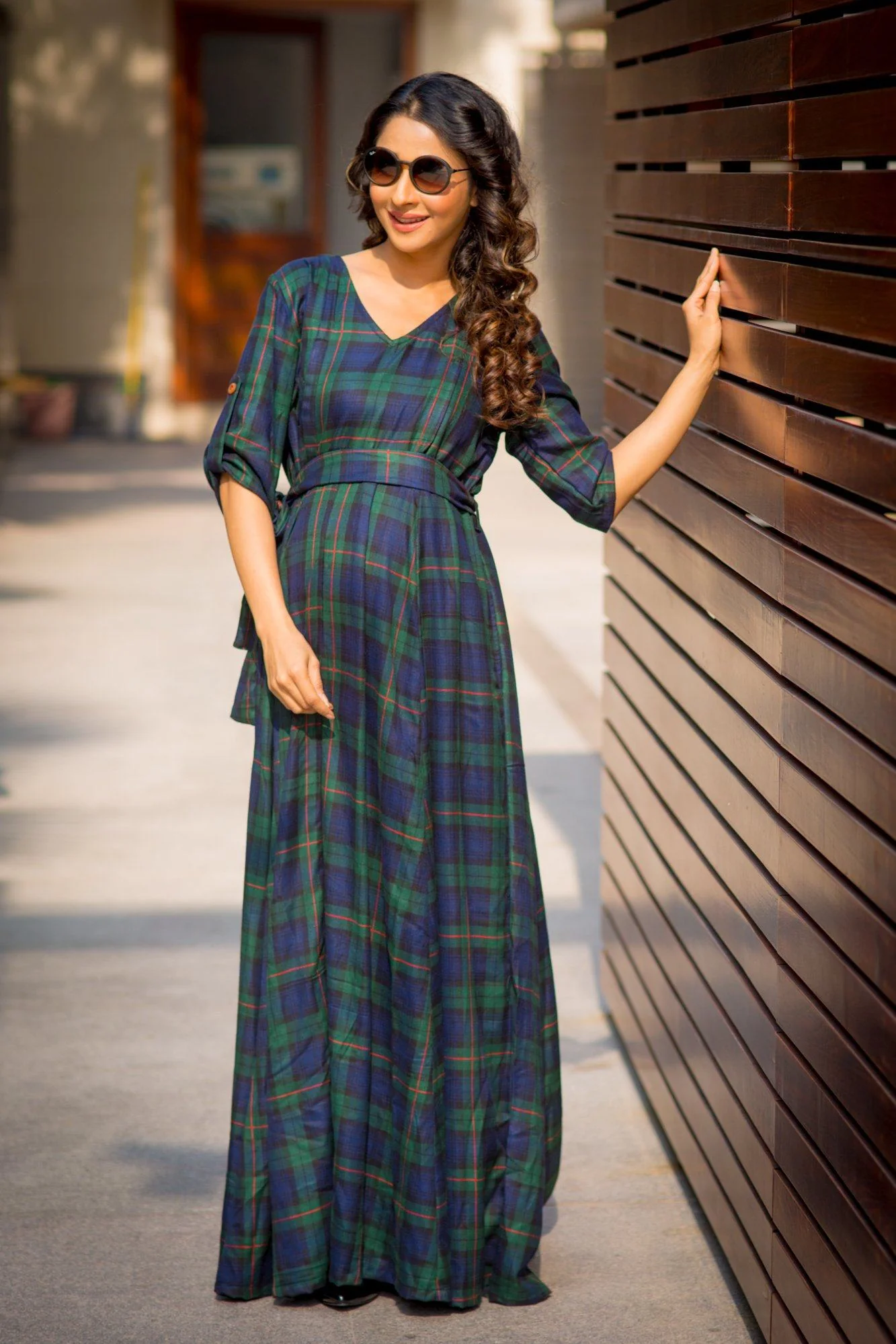 Nautical Deep Green Plaid Maternity & Nursing Maxi Dress - Chenance