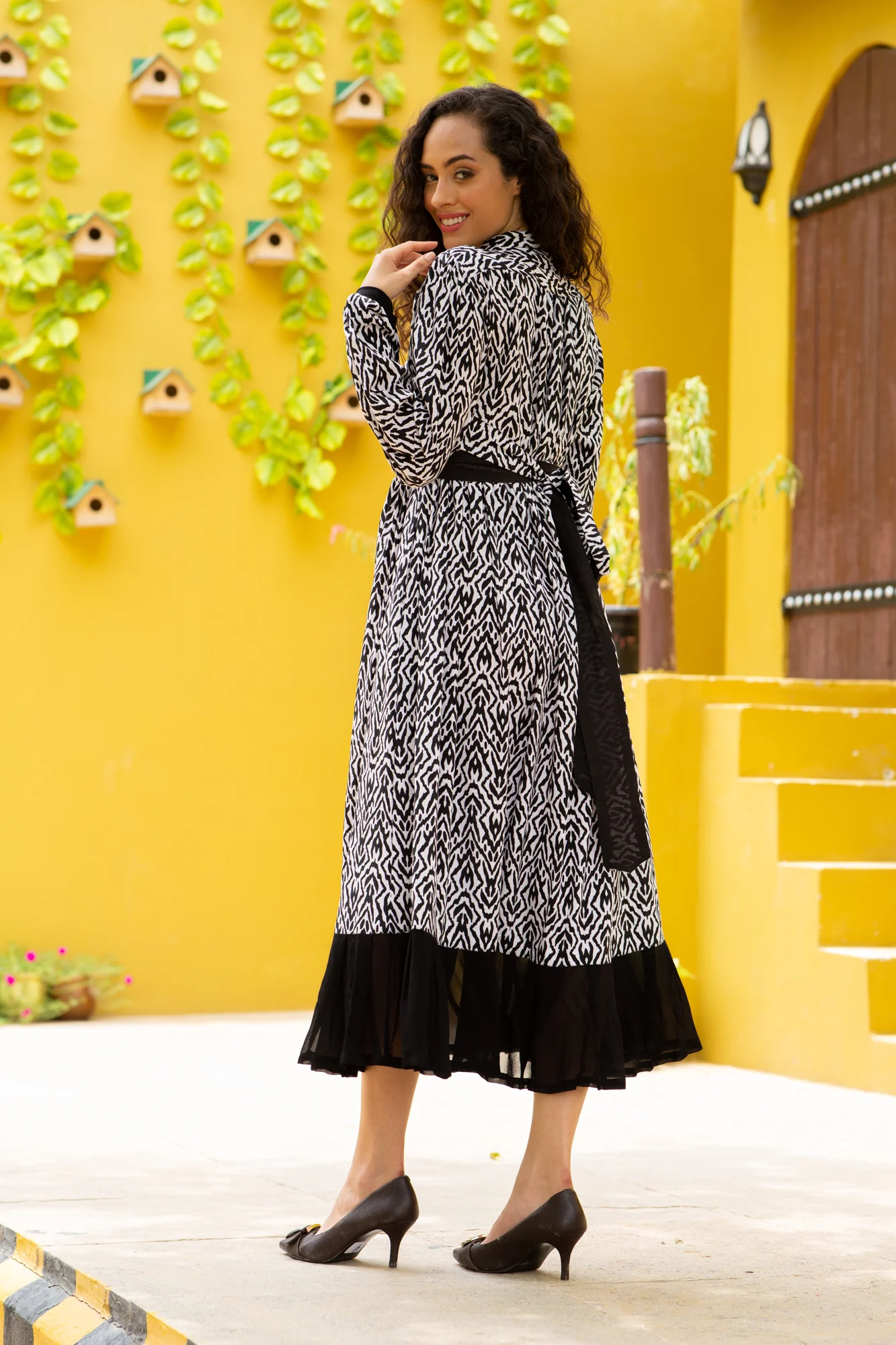 Premium Ebony Abstract Maternity & Nursing Wrap Dress - Chenance