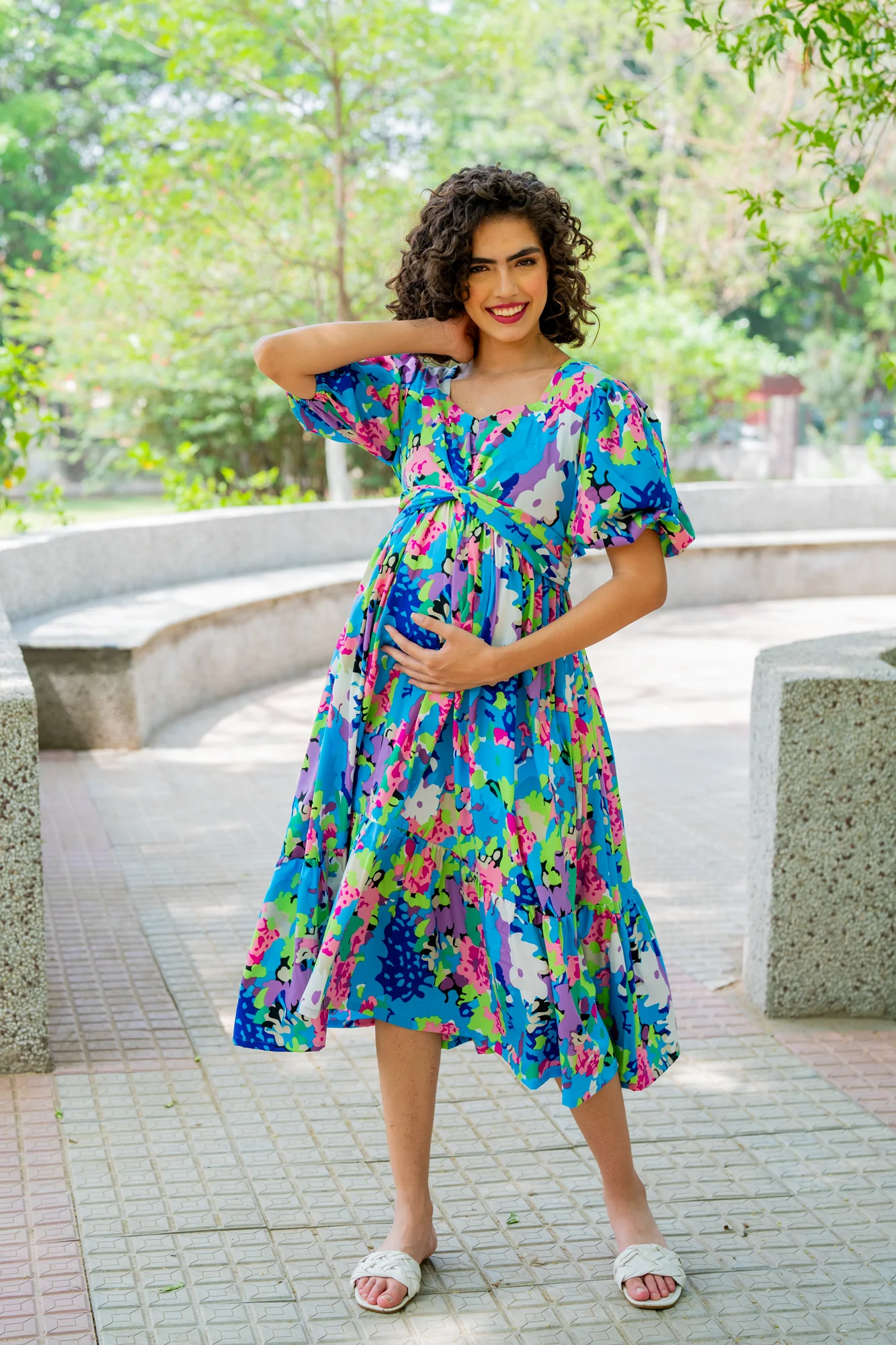 Charming Blue Blossom Maternity Knot Dress - Chenance