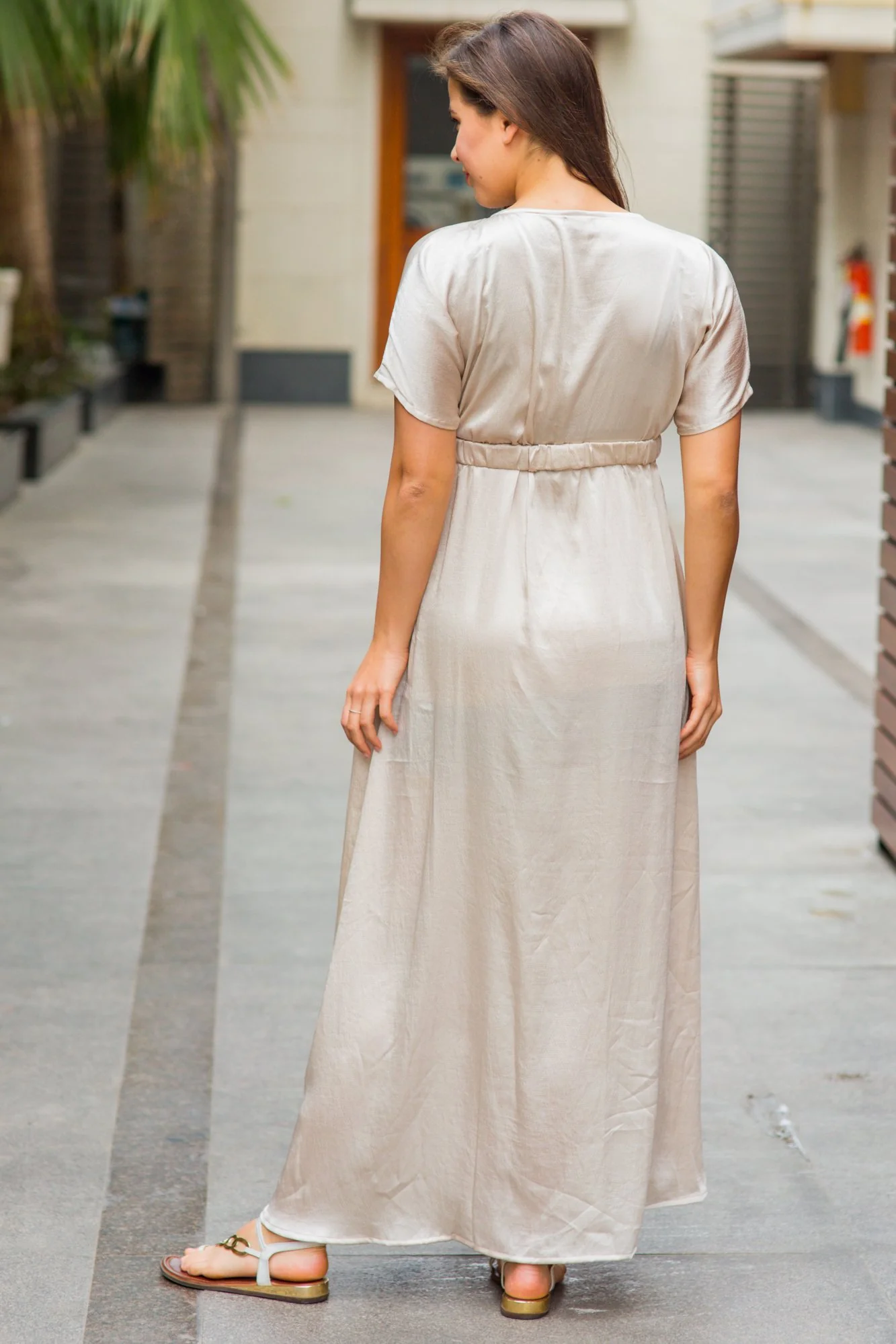 Elegant Pearl Split Hem Maternity & Nursing Dress - Chenance