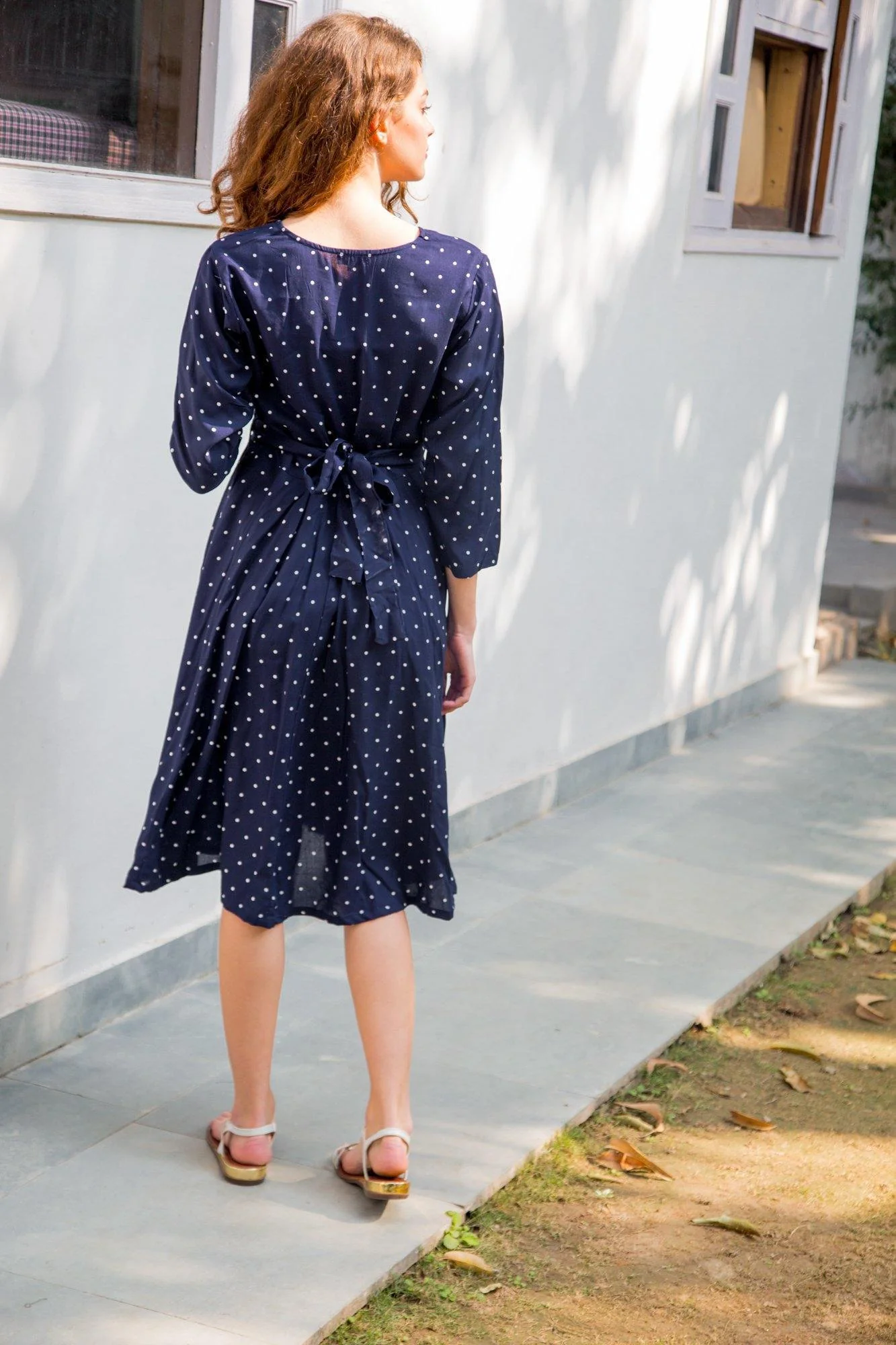 Indigo Polka Maternity & Nursing Dress - Chenance