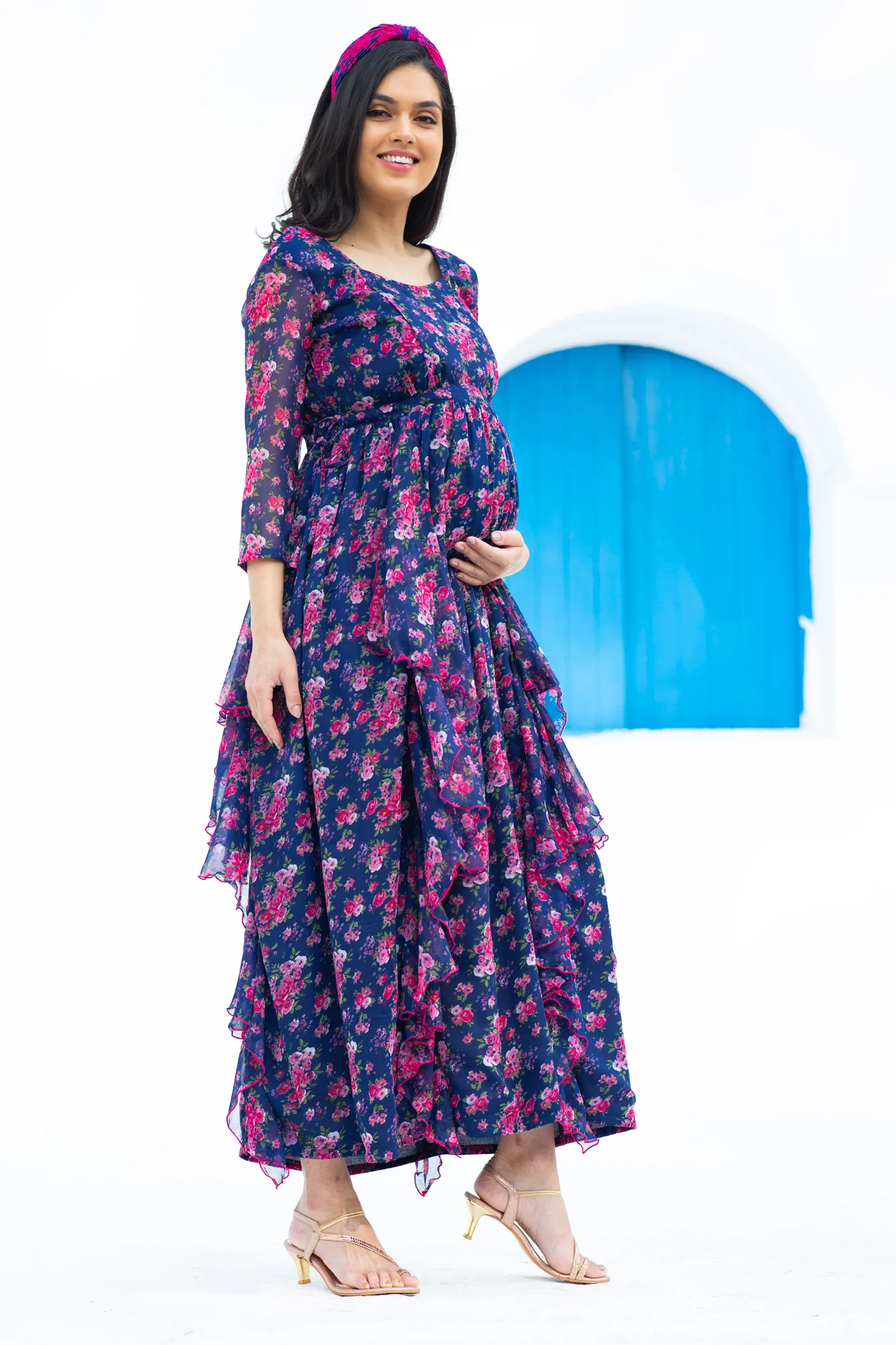 Midnight Bloom Maternity & Nursing Flow Dress - Chenance