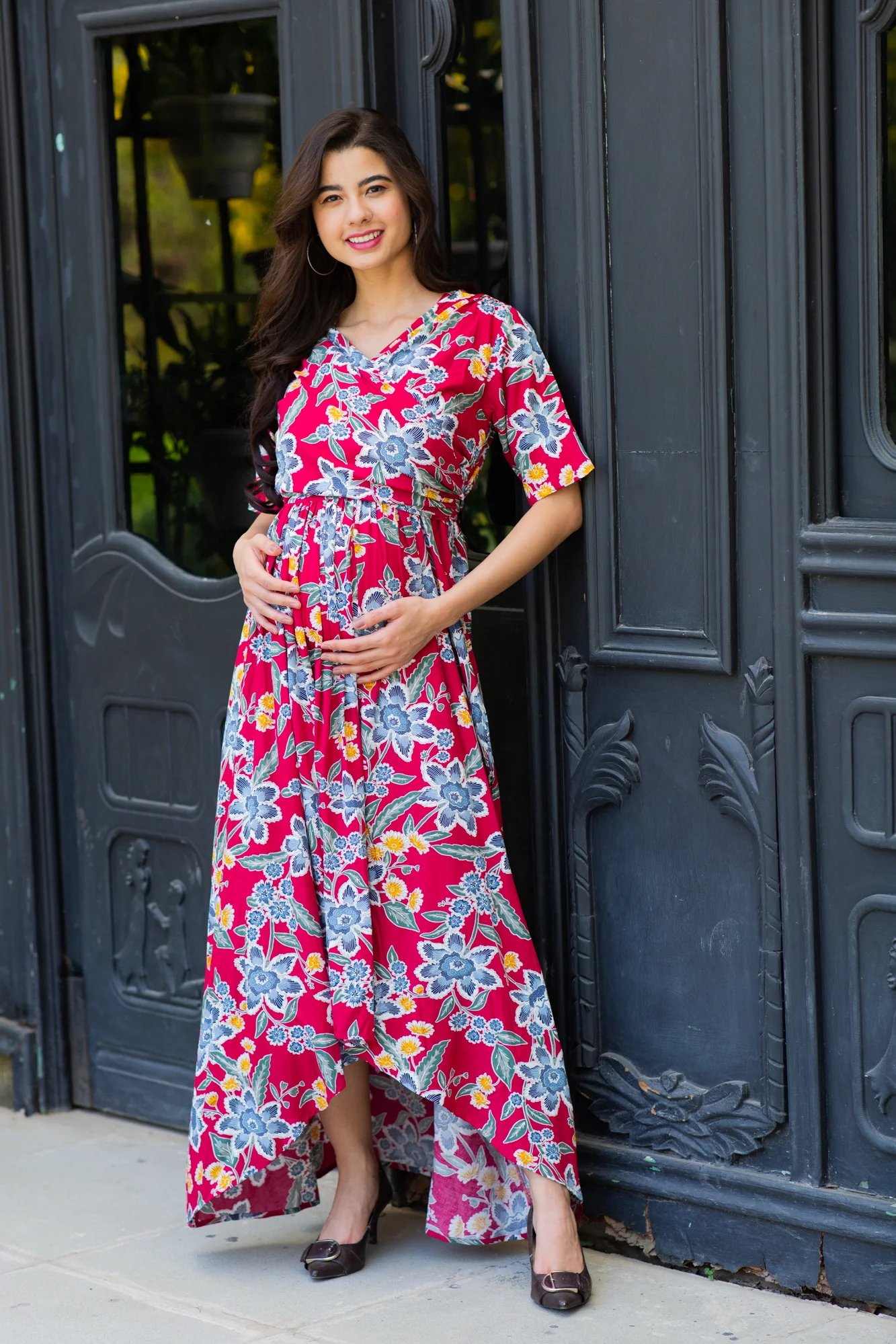 Scarlet Bloom Hi-Low Maternity & Nursing Wrap Dress - Chenance