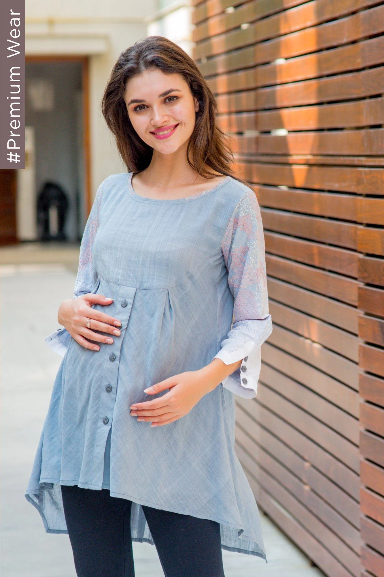 Premium Grey White Sujni Embroidered Maternity Top - Chenance