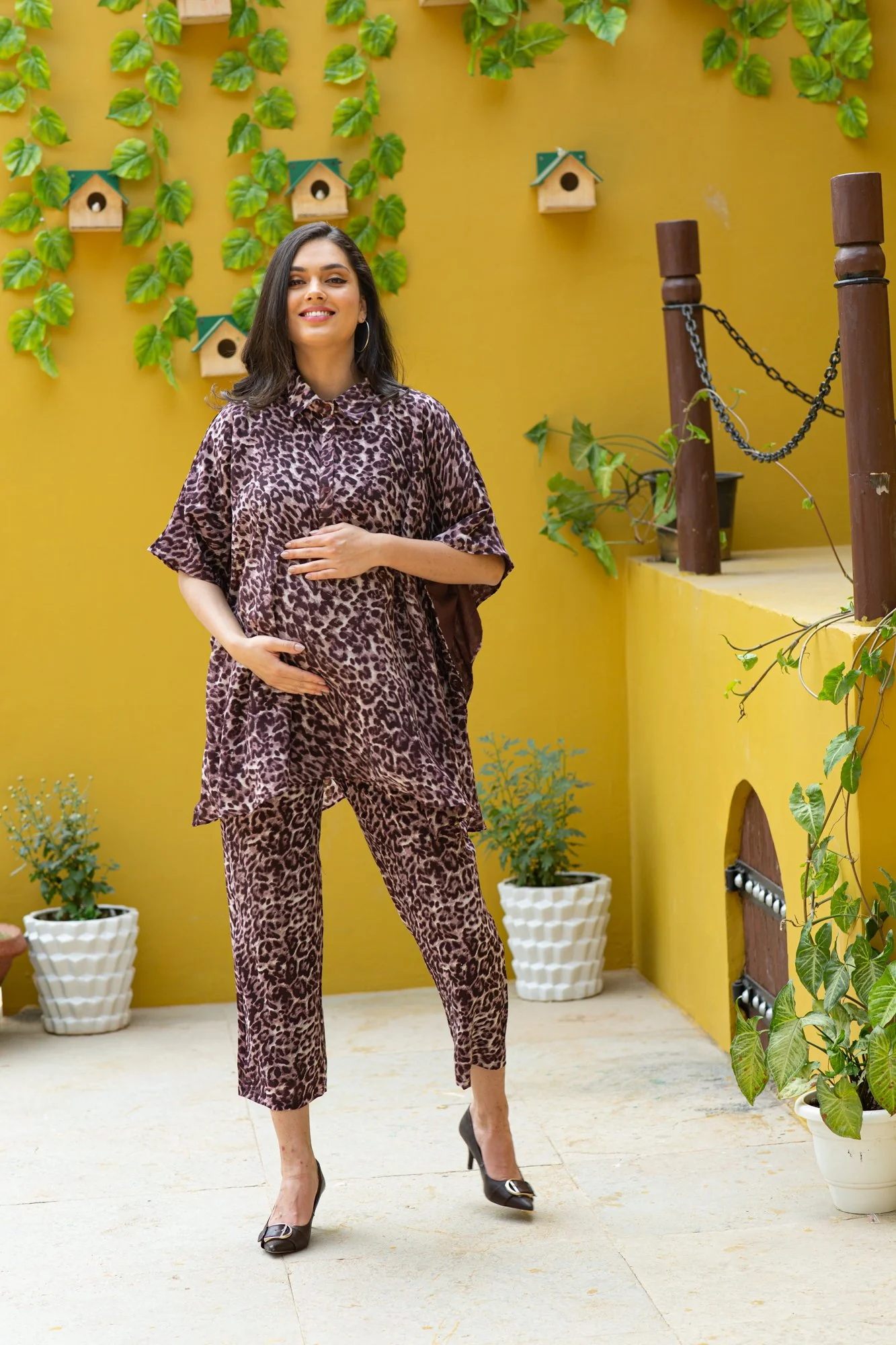 Luxe Noir Jungle Print Maternity & Nursing Top - Chenance
