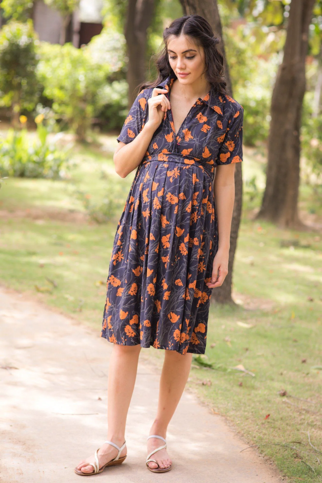 Hints of Amber Maternity & Nursing Dress - Chenance