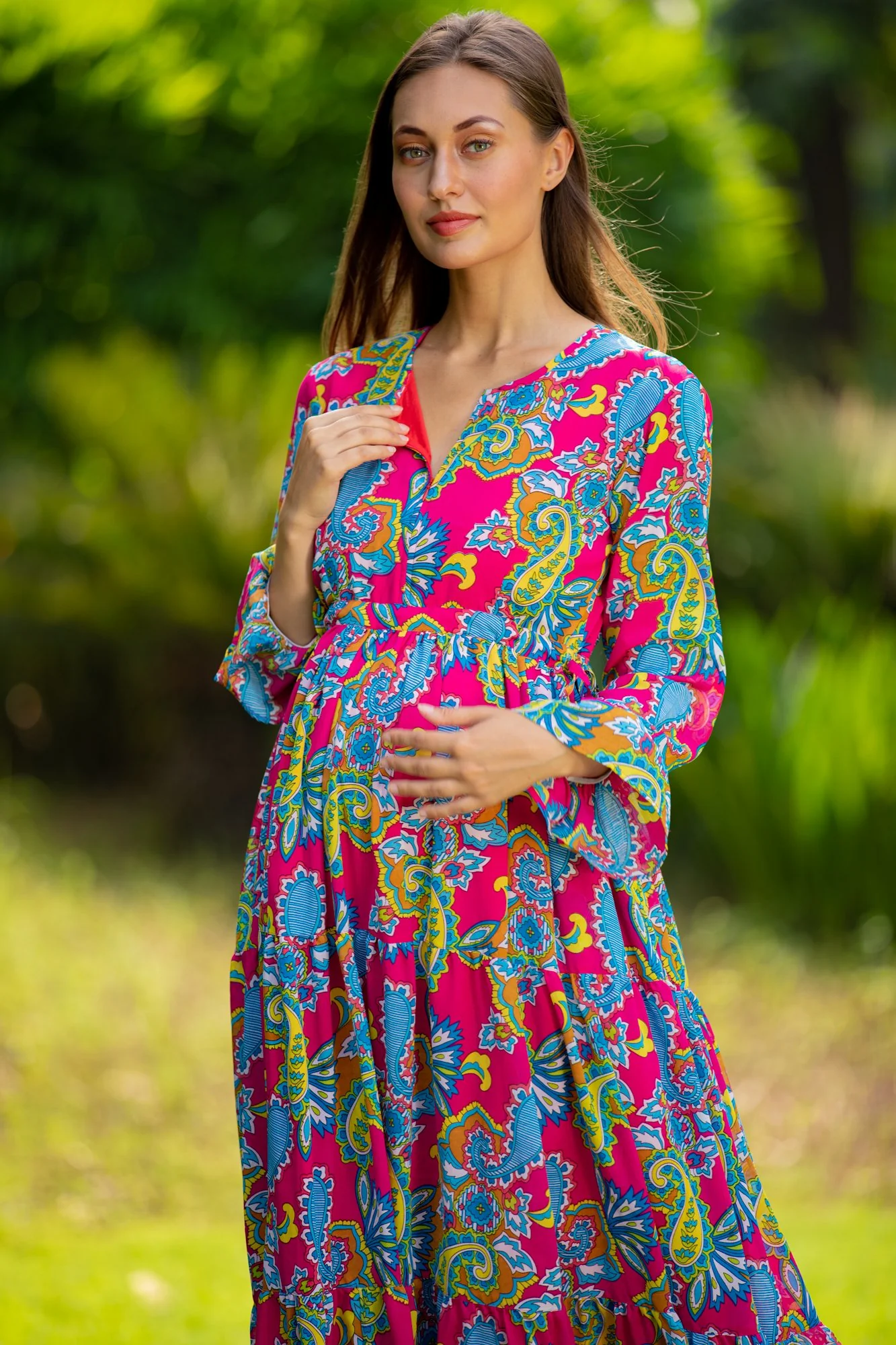 Rosy Paisley Floral Maternity & Nursing Layer Dress - Chenance