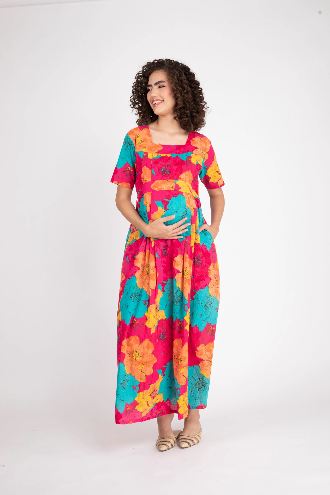 Fuchsia Maternity And Nursing Maxi Dress (100% Cotton) - Chenance