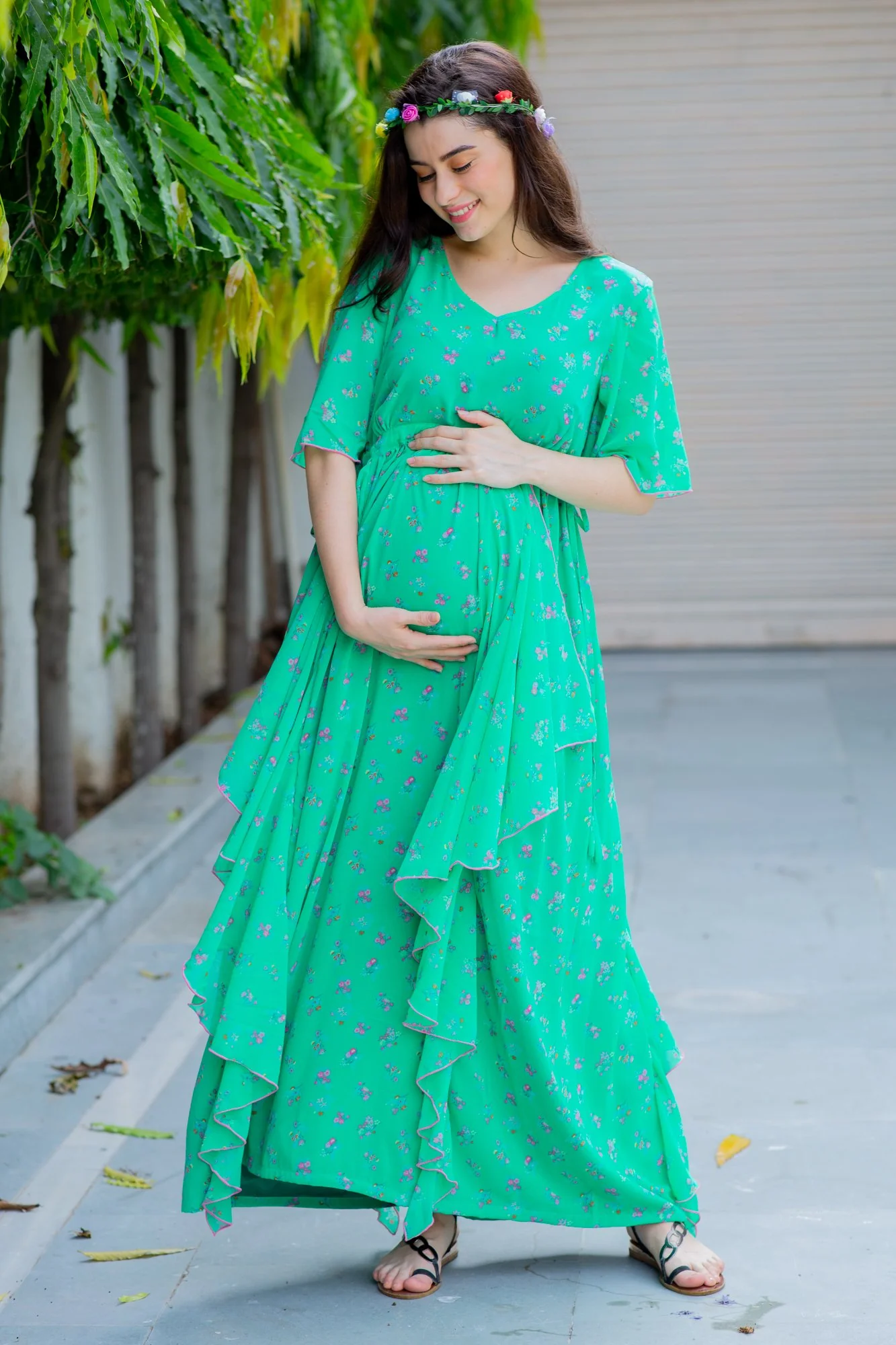 Emerald Floral Maternity Flow Dress - Chenance
