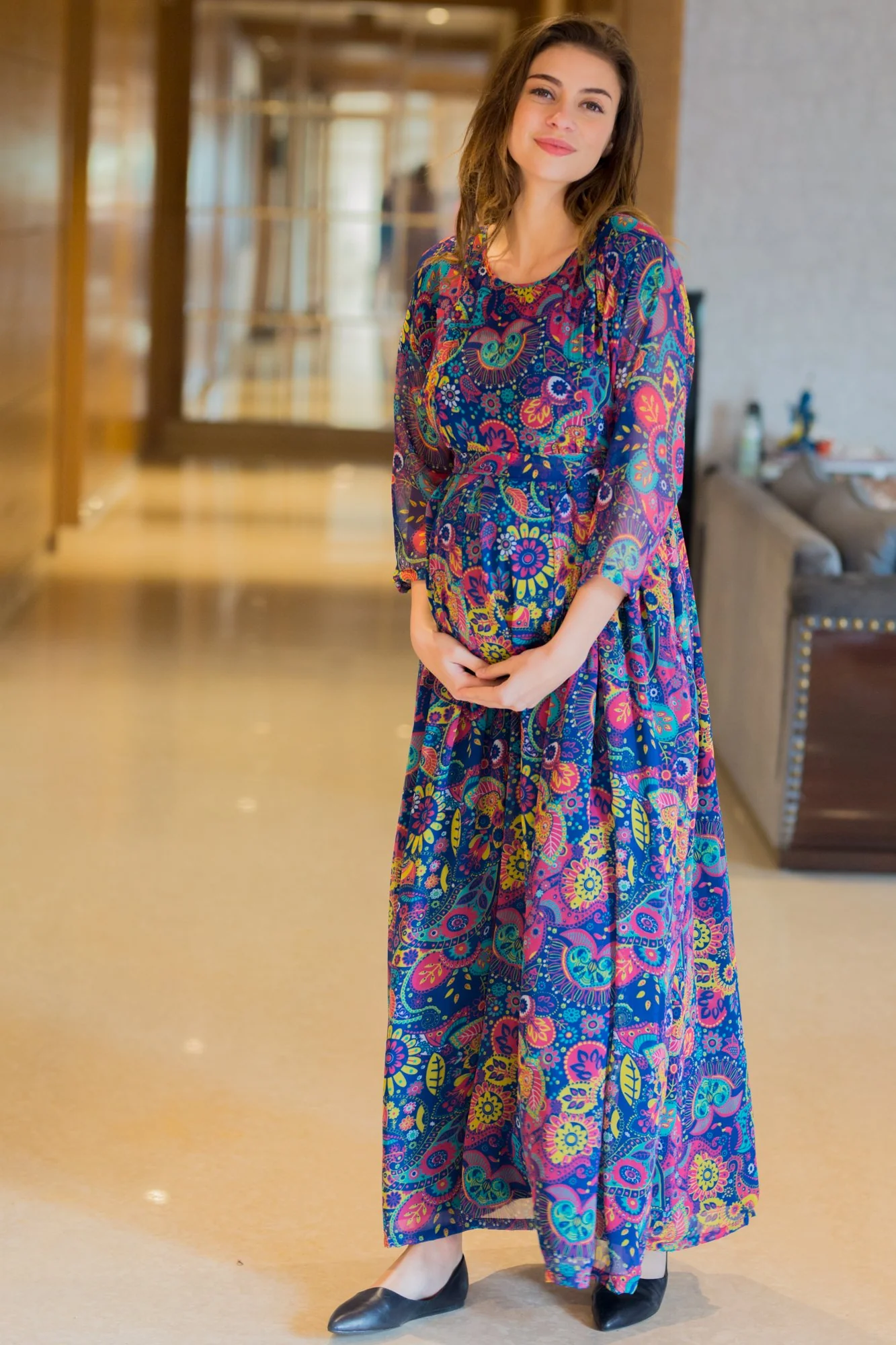 Multi Blossom Concealed Zip Maternity & Nursing Maxi - Chenance
