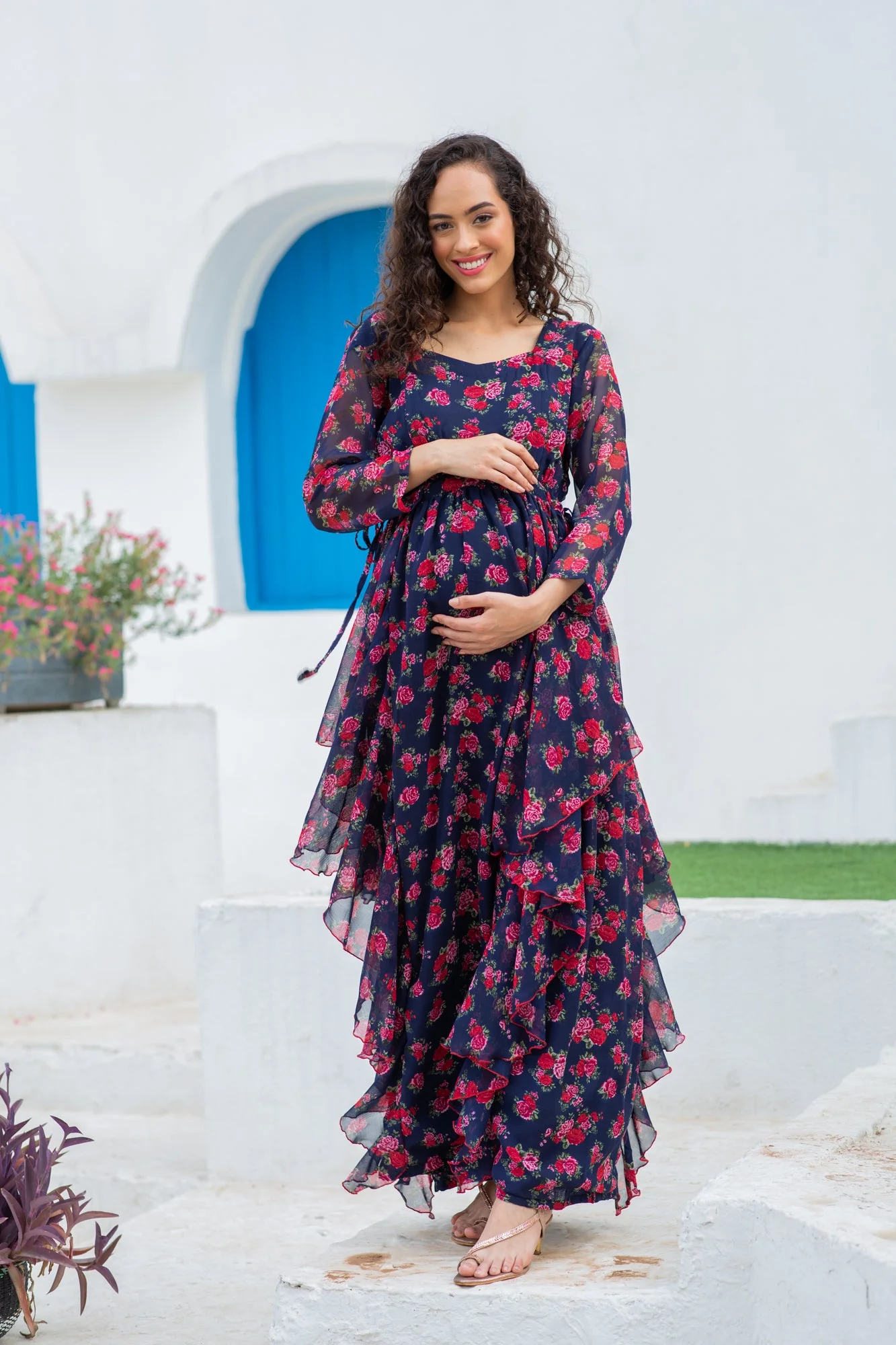 Pretty Lavender Floral Maternity & Nursing Flow Dress - Chenance