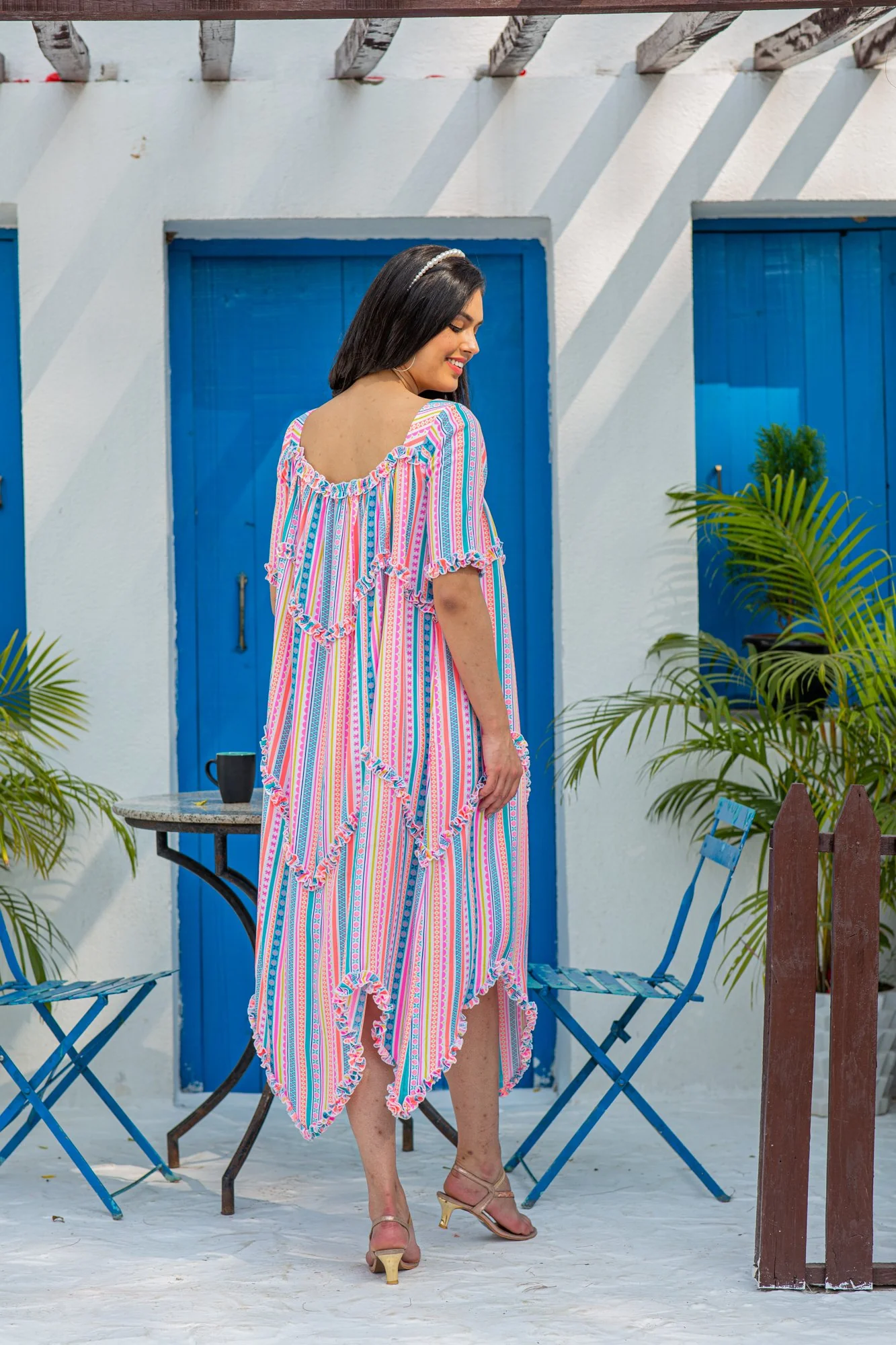 Angelic Vibrant Striped Long Maternity & Nursing Dress - Chenance