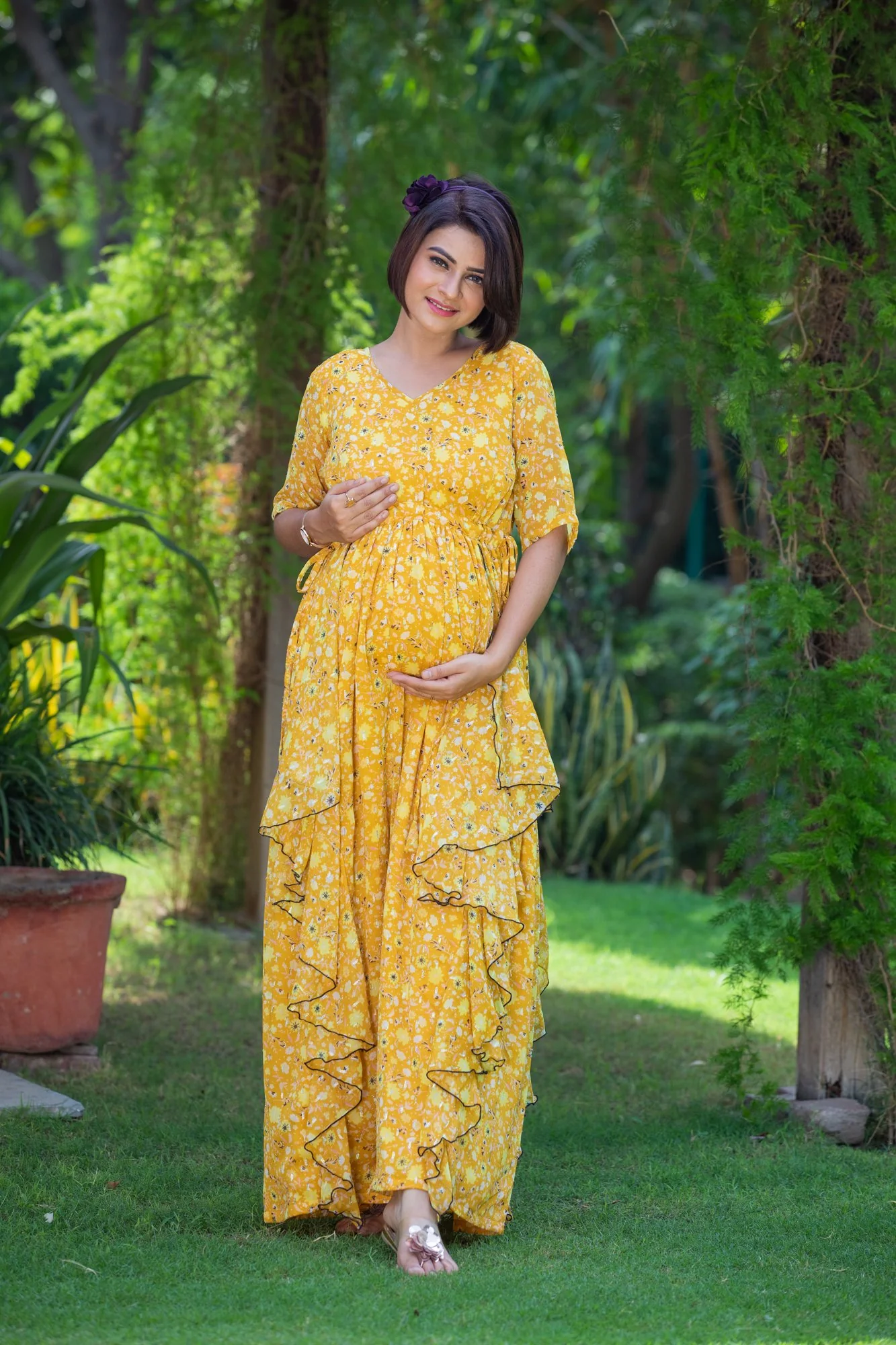 Honey Yellow Maternity Flow Dress - Chenance